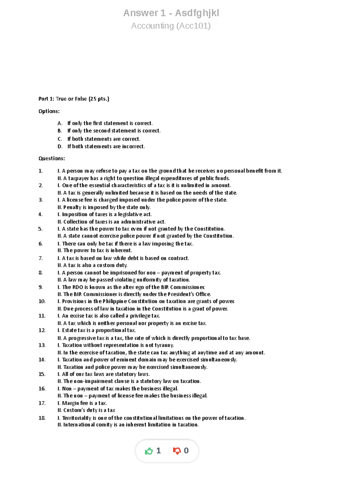 Acc101 True/False & MC Questions - Accounting Exam Prep Guide - Studocu