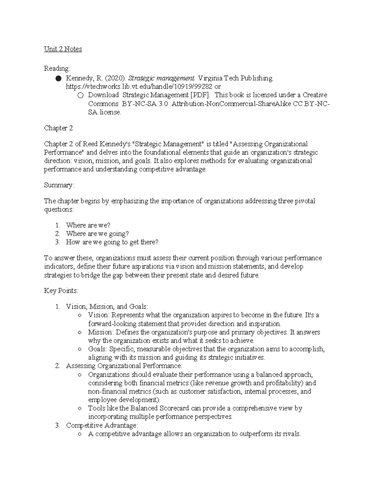 Unit 2 notes: Strategic management concepts and organizational ...