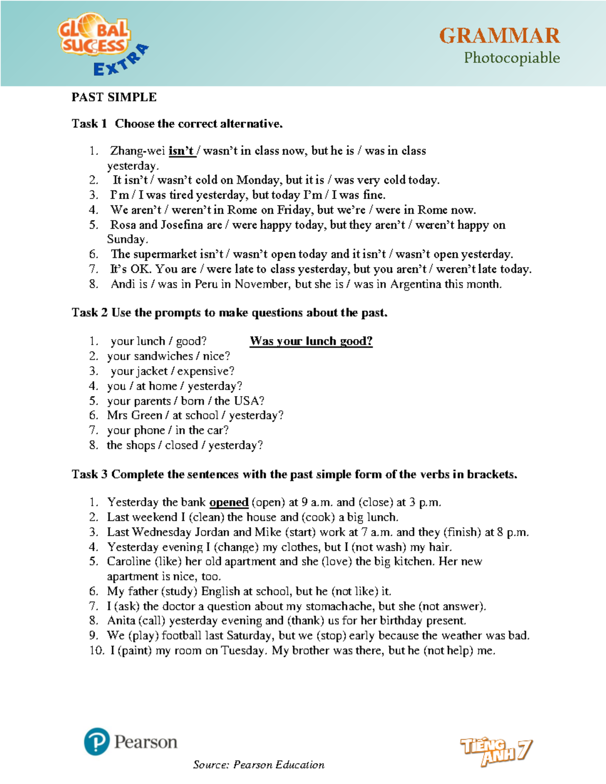 Unit 3 Extra - Grammar: Past Simple Practice Exercises - Studocu