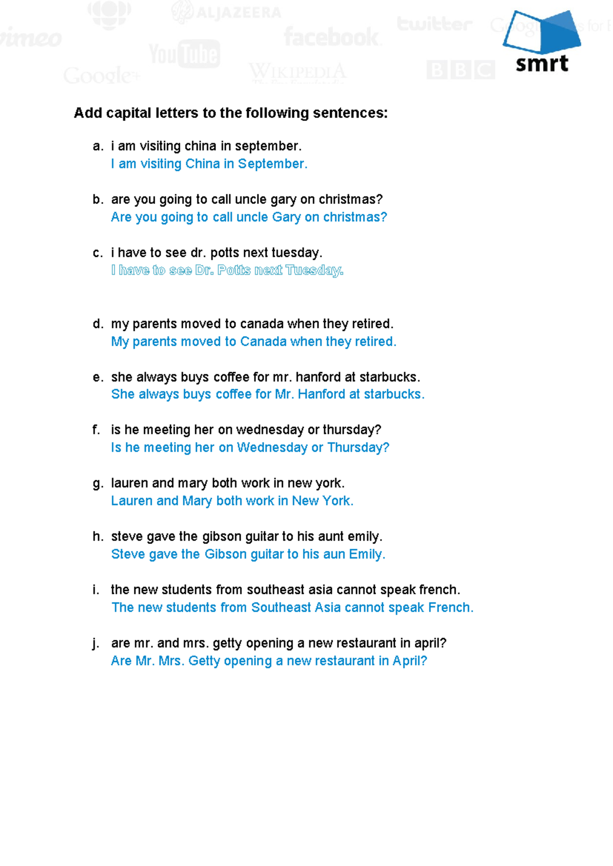 Writing 1-1 Capital Letters: Correcting Capitalization Errors - Studocu