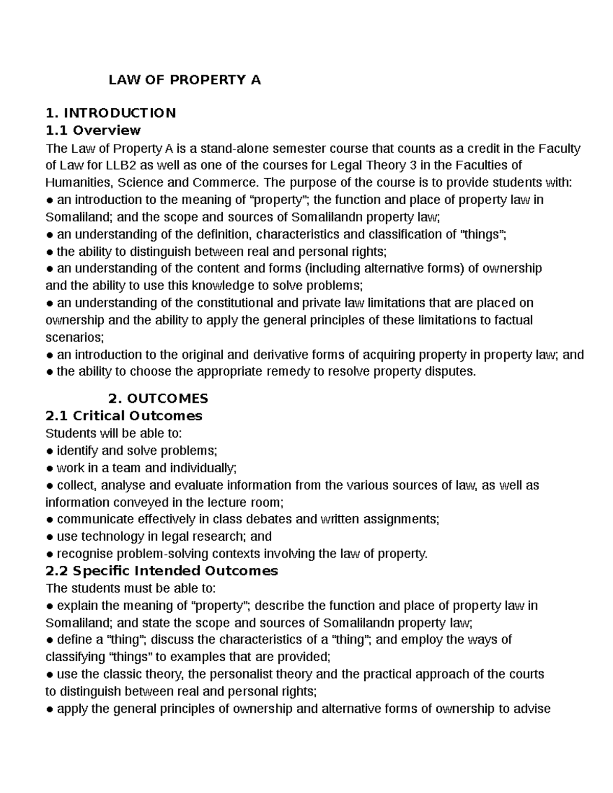 LAW OF PROPERTY A: Comprehensive Course Overview and Key Concepts - Studocu