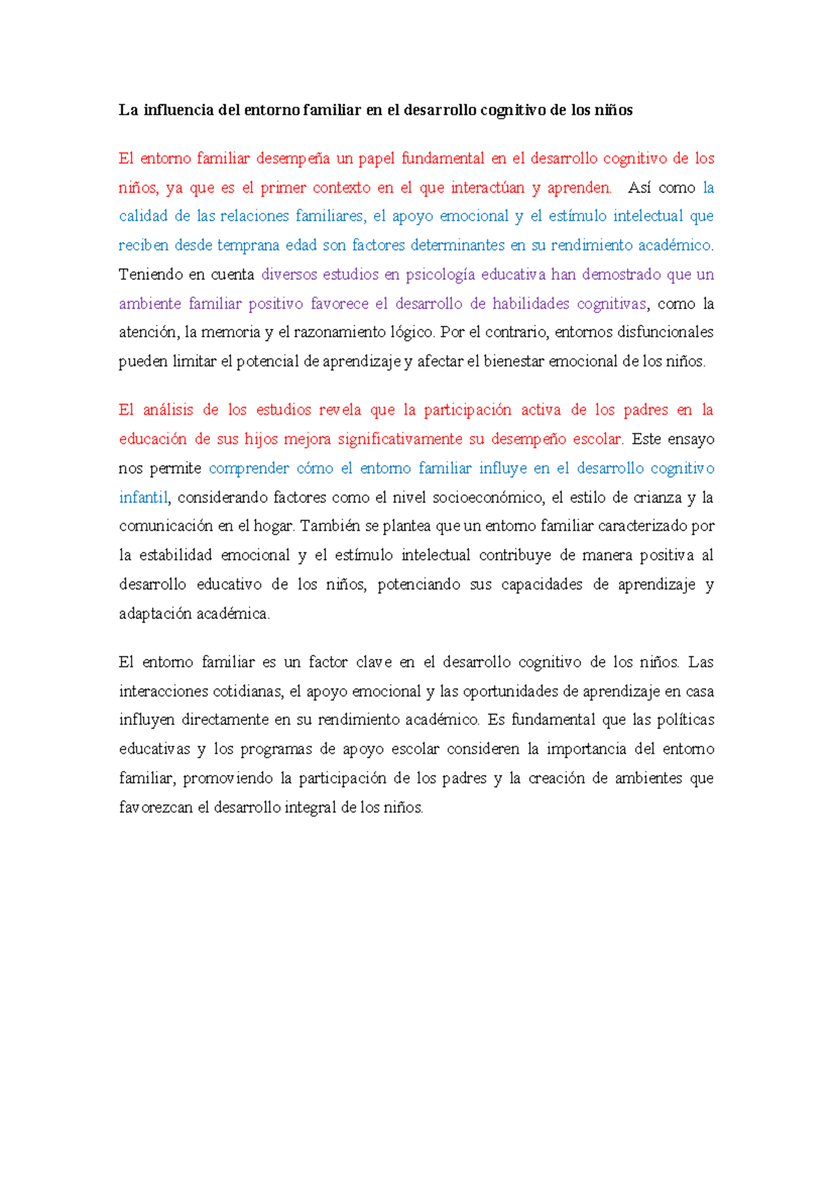 La influencia del entorno familiar en el desarrollo cognitivo de los ...