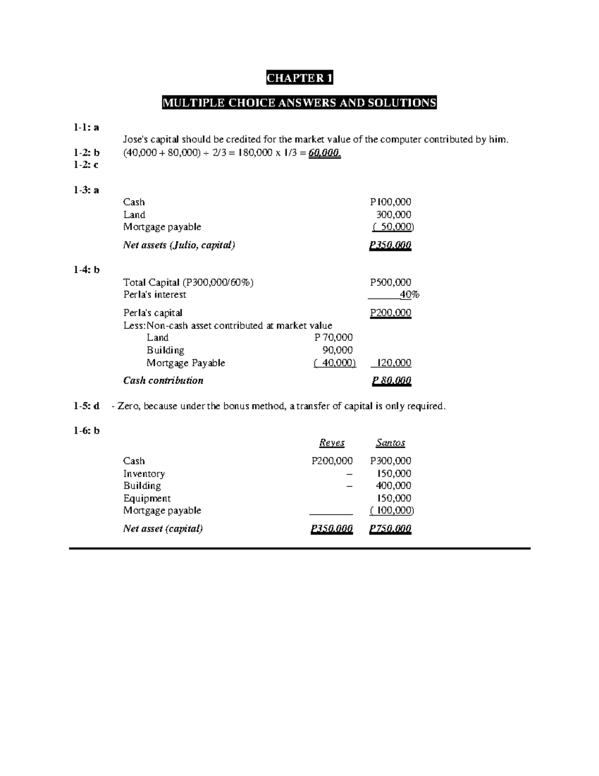 Partnership Formation & Liquidation MCQs for ACCT 101: Solutions ...