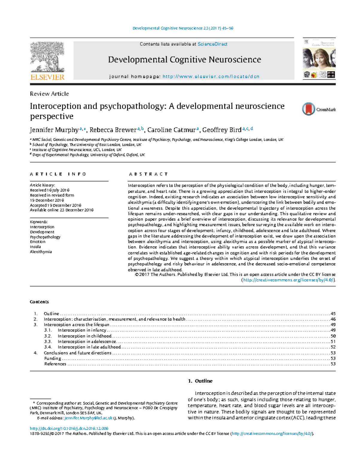 Interoception and Psychopathology: A Developmental Neuroscience Review ...