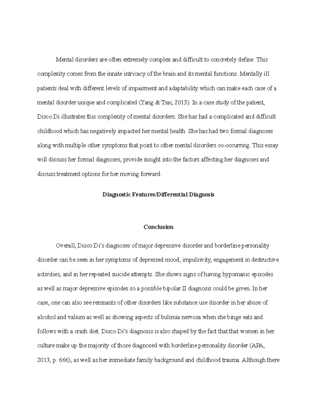 3140 Essay: Complexity of Mental Disorders in Case Study of Disco Di ...