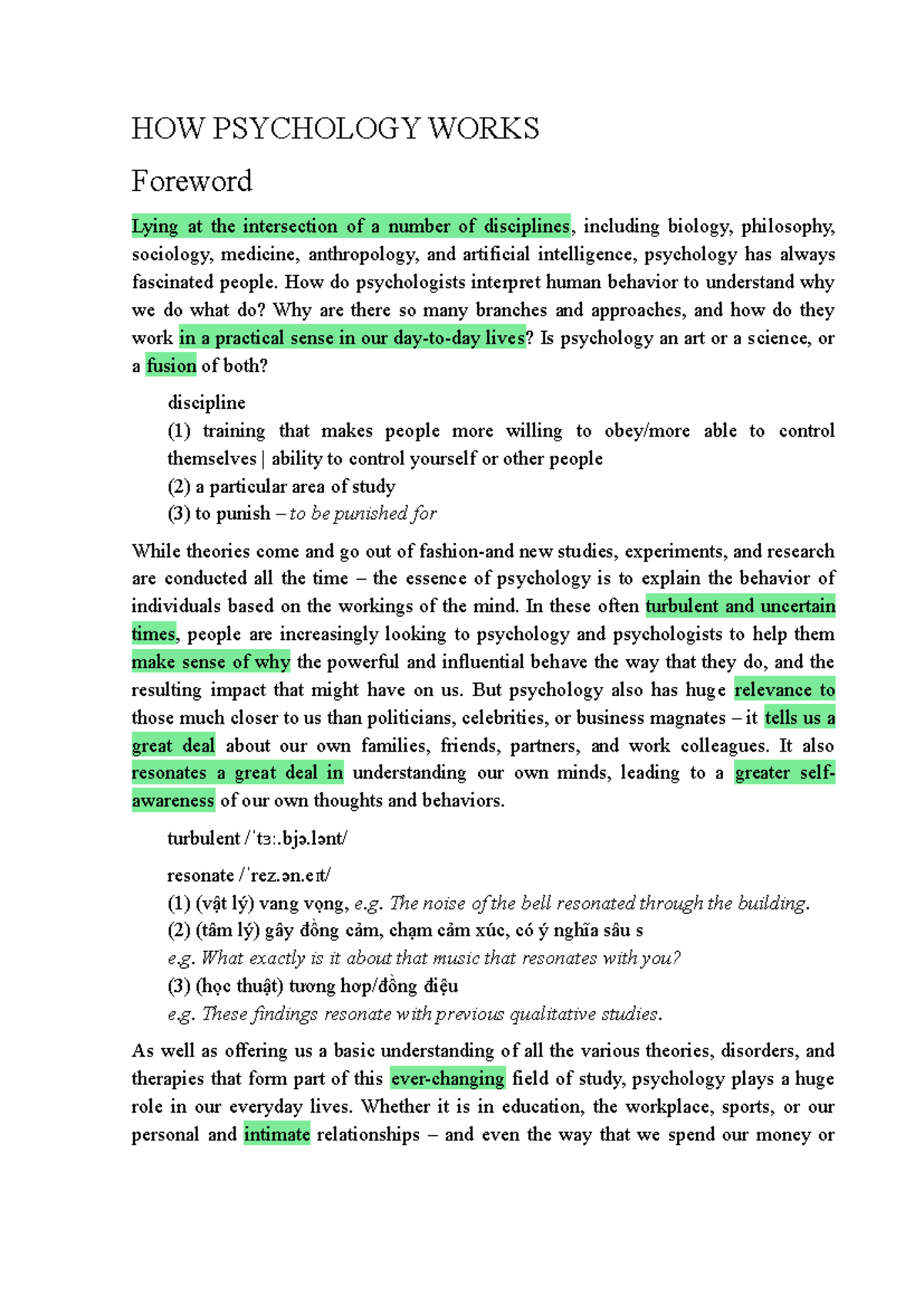 PSY 101: The Development of Psychology and Its Applications - Studocu