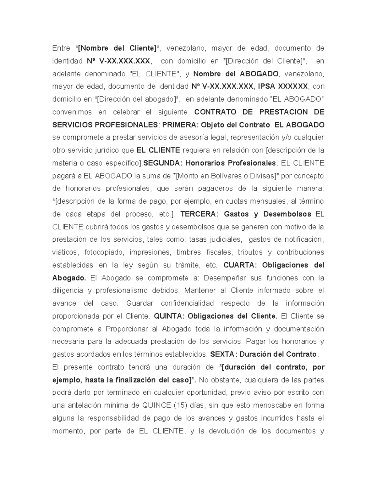 Contrato de Prestación de Servicios Profesionales y Honorarios - Studocu