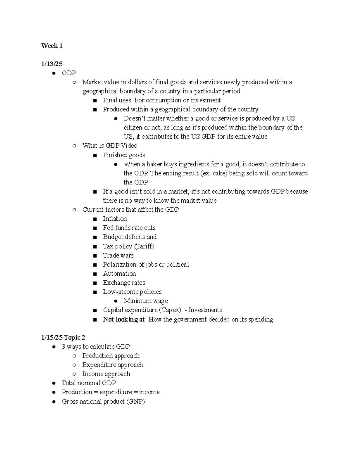 ECON 352 Week 1-5 GDP and Economic Factors Lecture Notes - Studocu