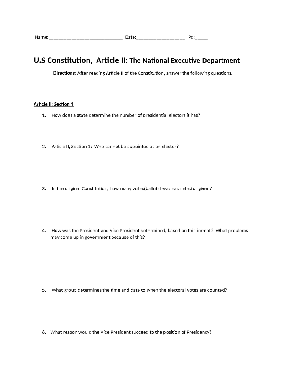 Executive+Branch-+Article+II+Questions+2023 - Name ...