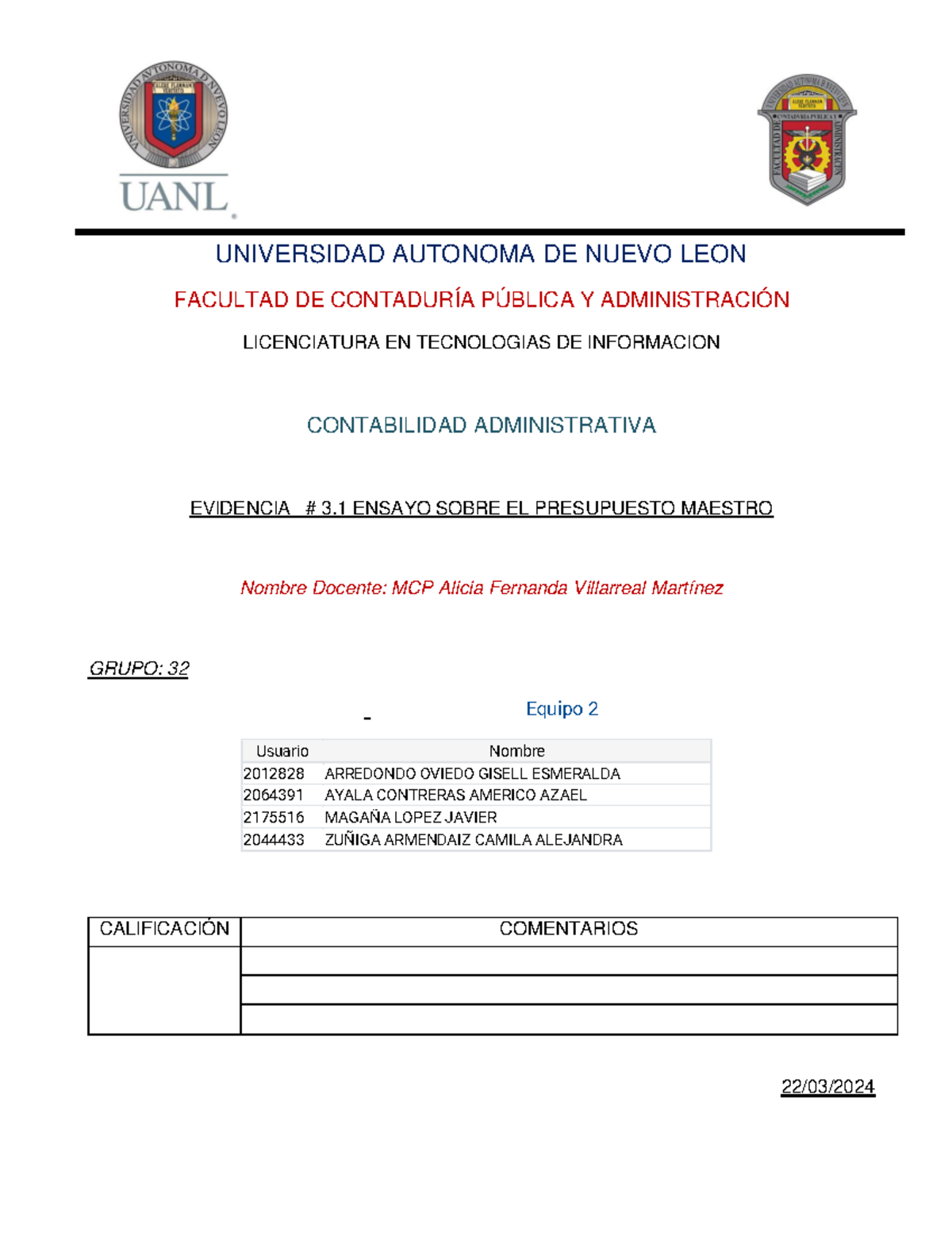 Equipo 2 Grupo 32 CA - evidencia 2 - UNIVERSIDAD AUTONOMA DE NUEVO LEON ...