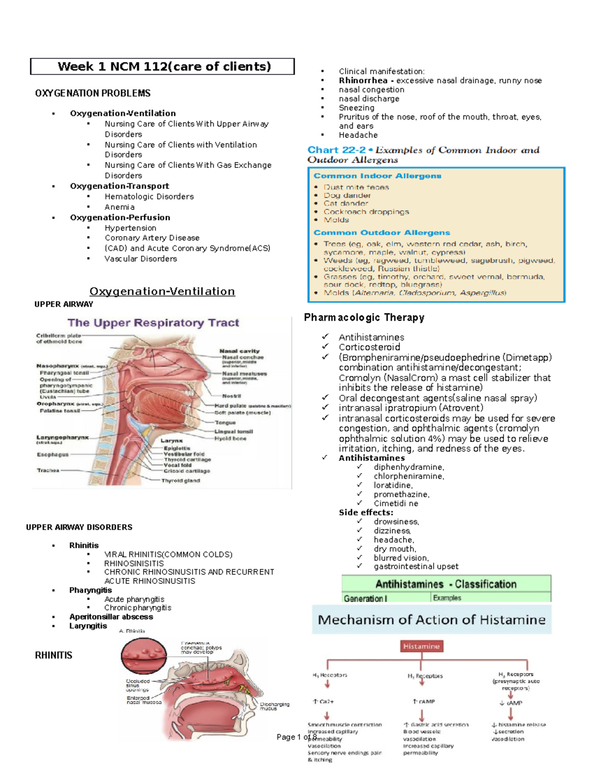 NCM 112 Week 1 Notes: Nursing Care for Oxygenation Disorders - Studocu