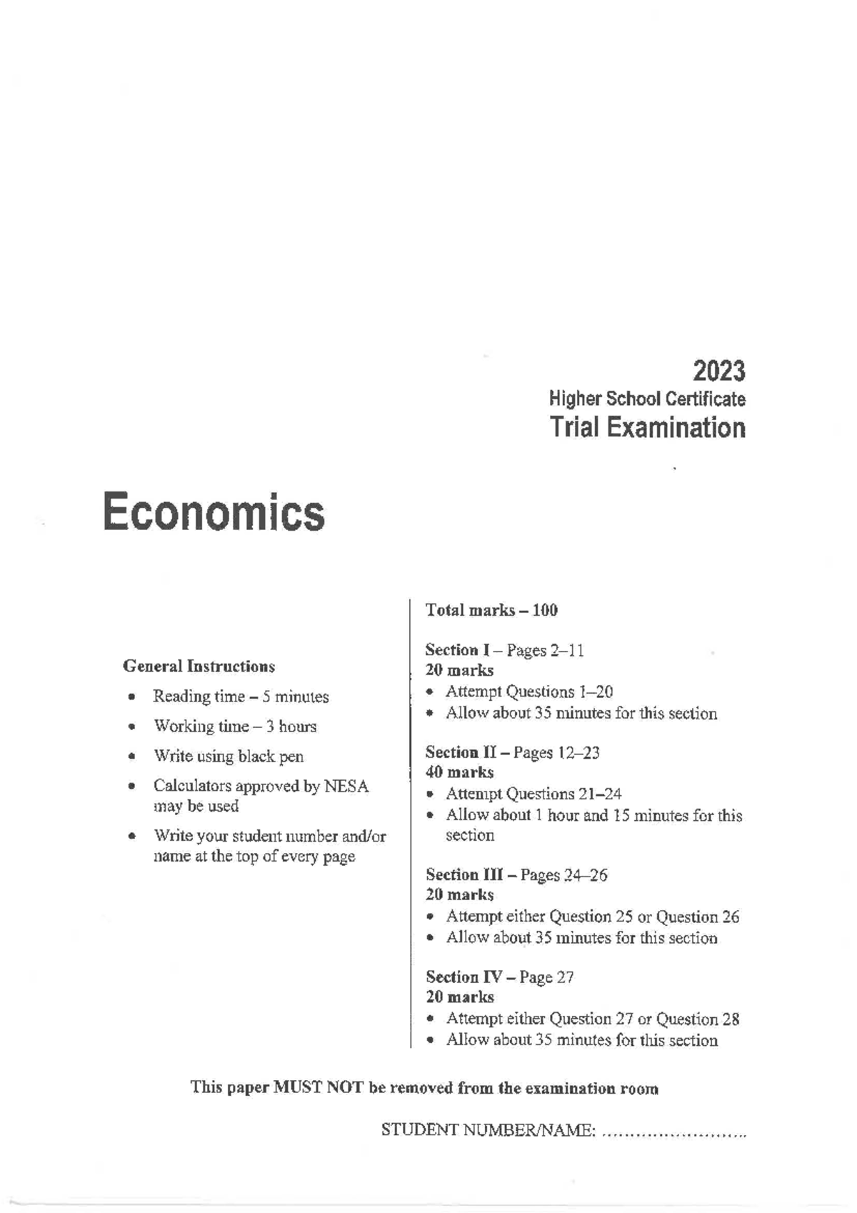 Independent 2023 Eco Trial Exam - HSC Economics - Studocu