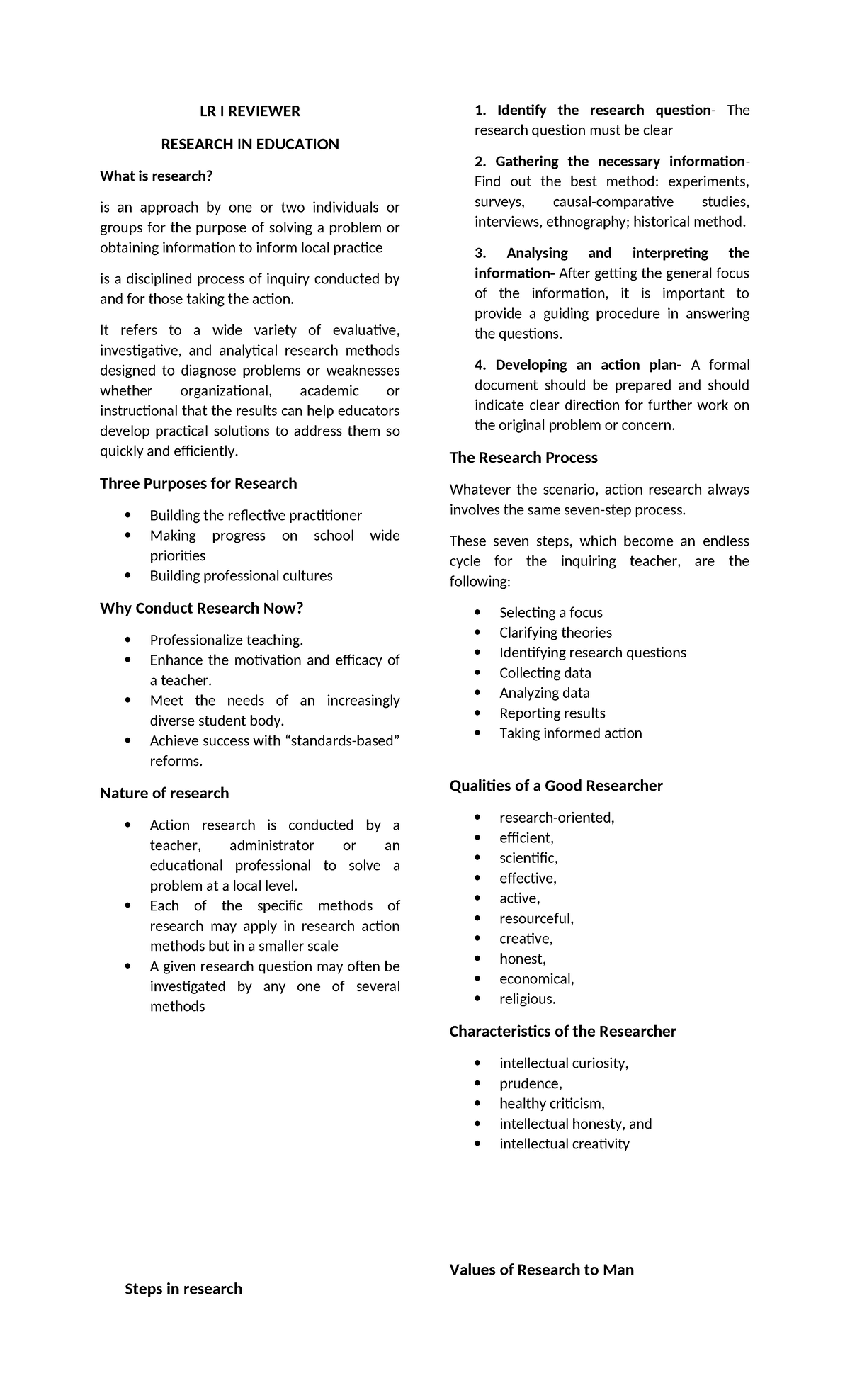 LR - Comprehensive Reviewer for Research in Education - Studocu