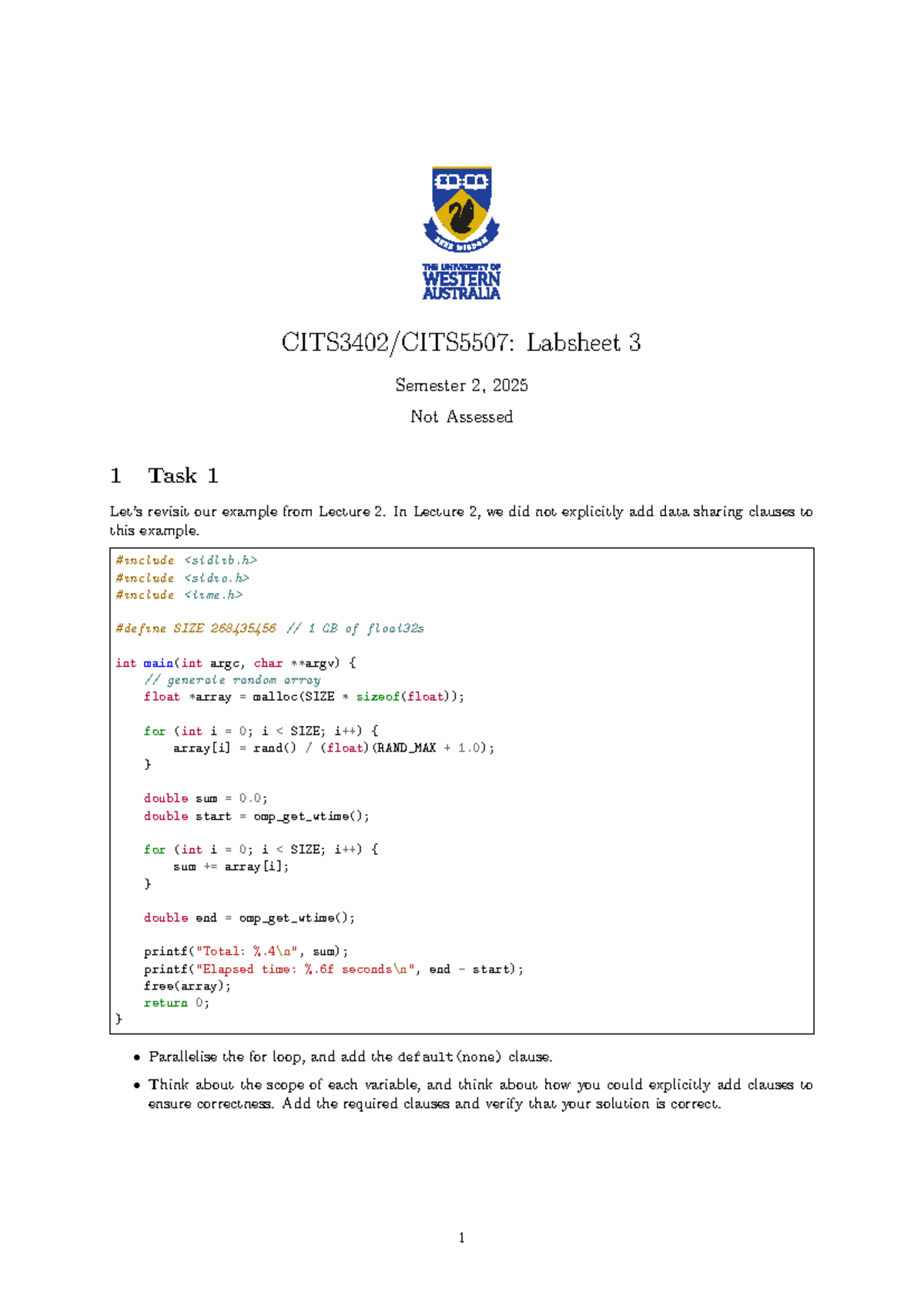 Labsheet 3 - OpenMP Parallel Programming Tasks (Sem 2, 2025) - Studocu