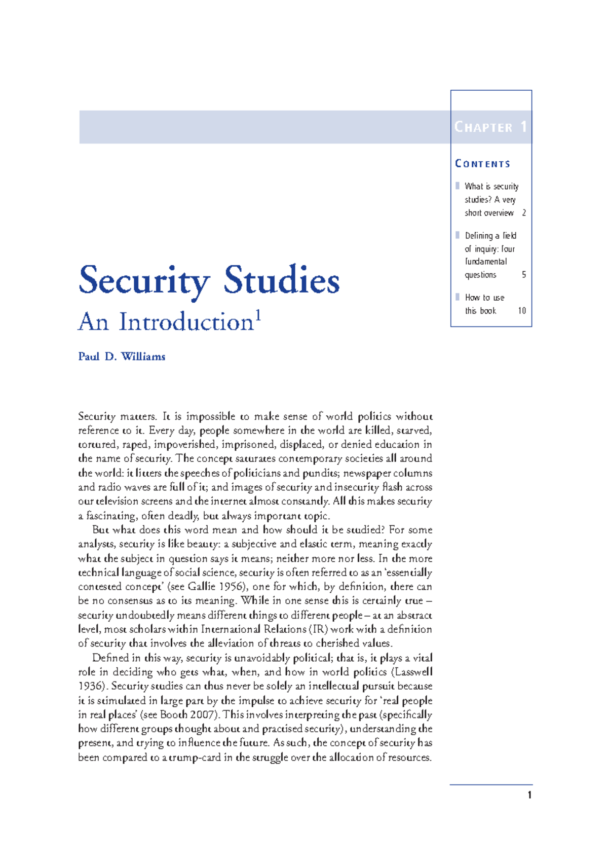 Security Studies: An Overview and Core Questions (JDS) - Studocu
