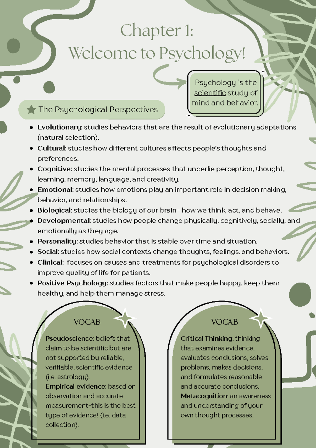 PSYC 100 Chapter 1: Intro to Psychology & Key Concepts - Studocu