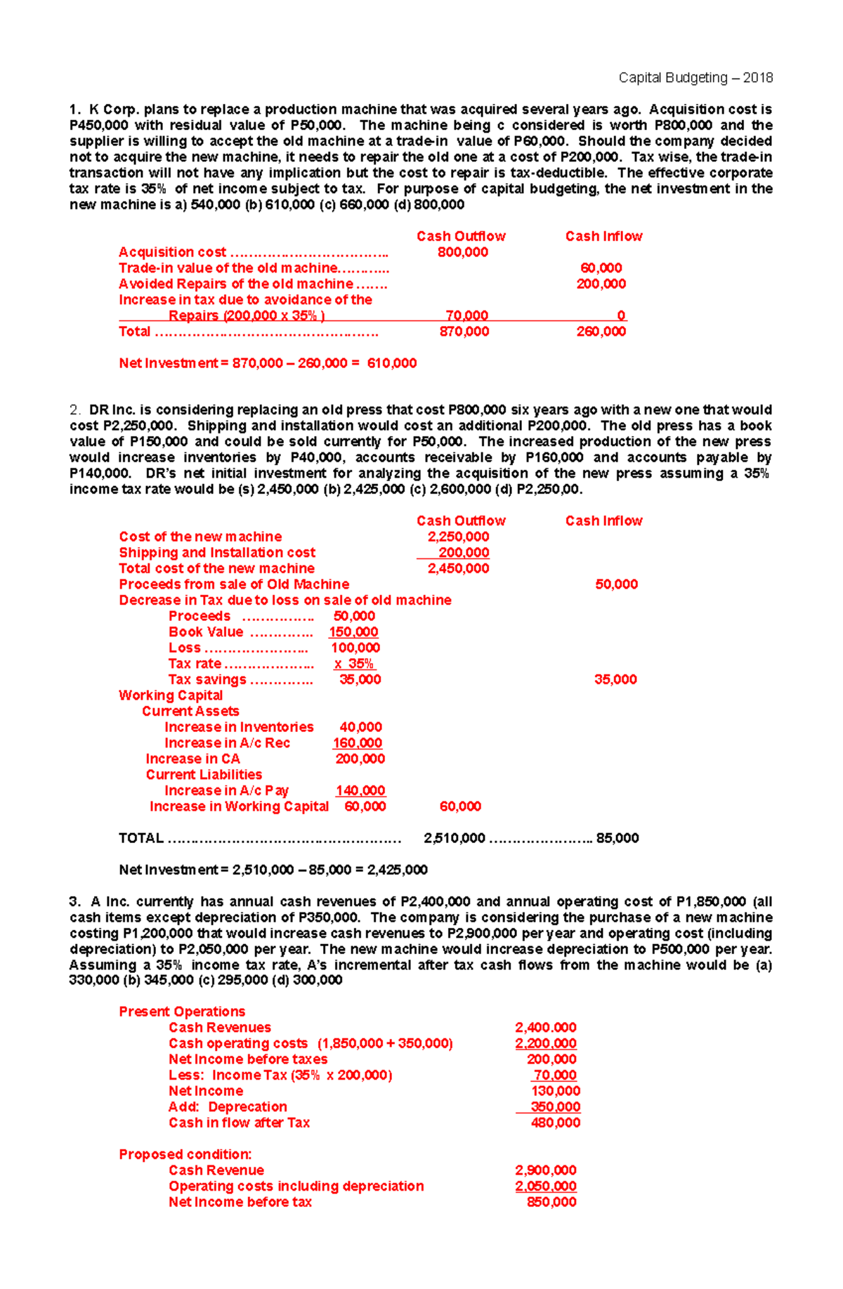 Capital Budgeting Analysis - Case Studies & Financial Decisions (2018 ...