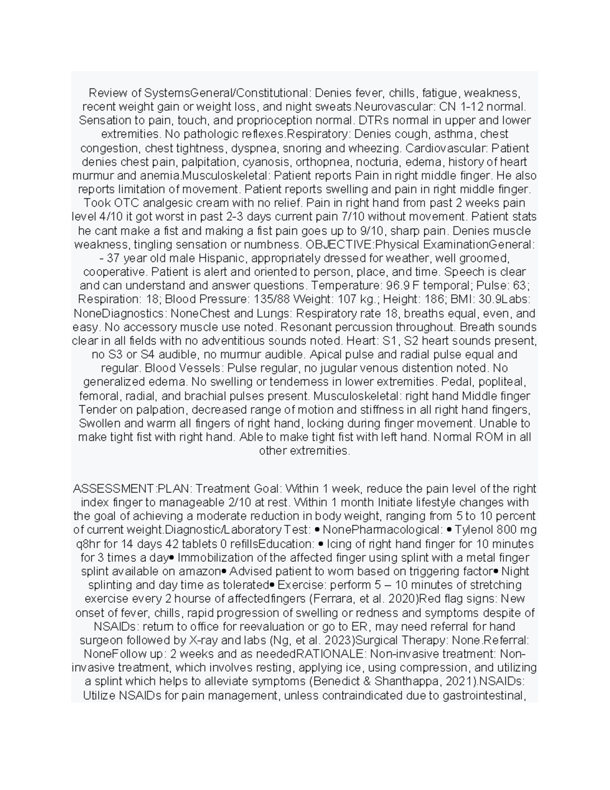 SOAP Note - Overview and Treatment of Trigger Finger - Studocu
