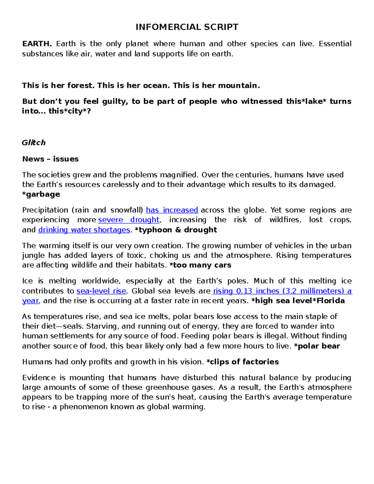Infomercial Script - INFOMERCIAL SCRIPT EARTH. Earth is the only planet ...