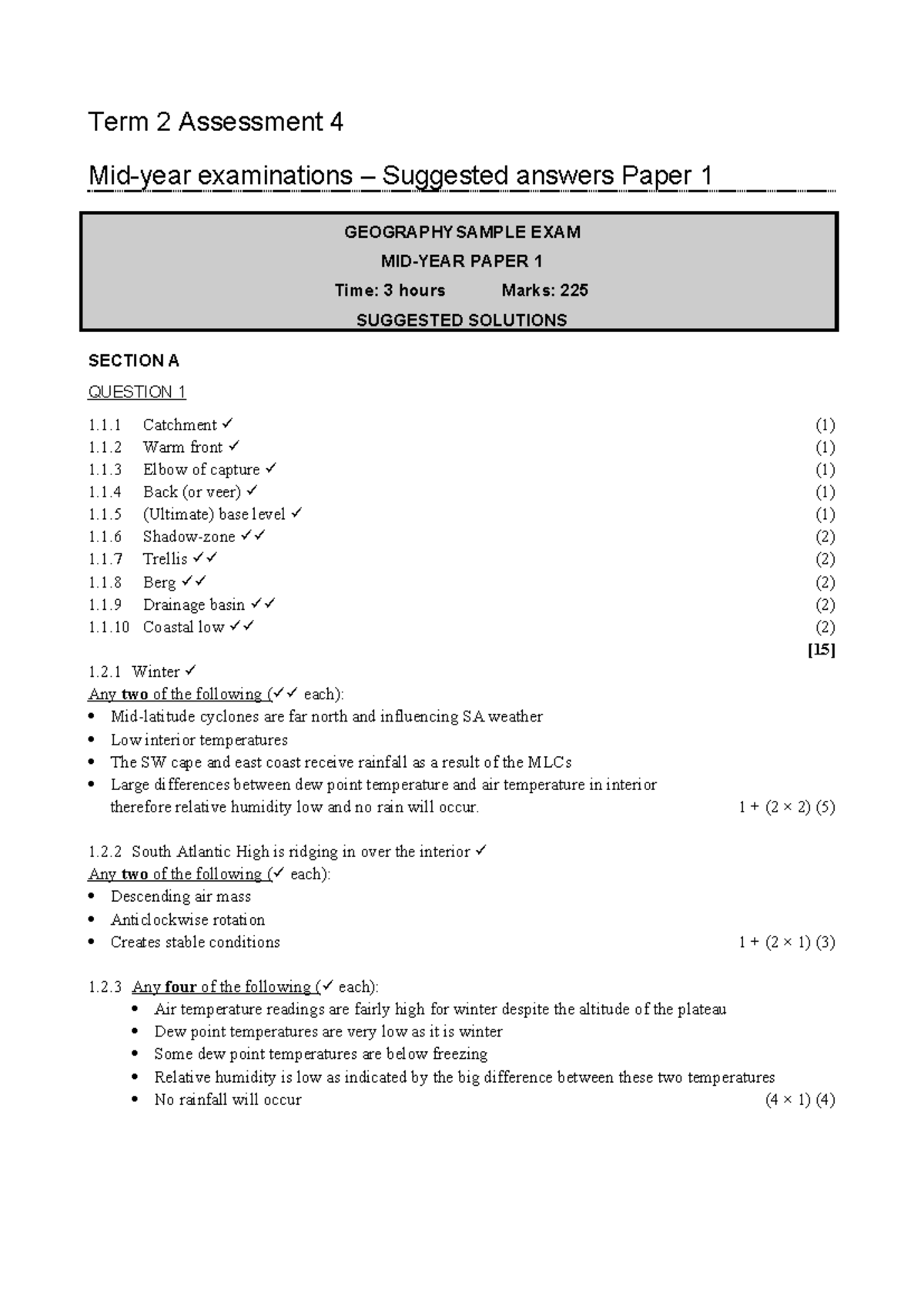 Geography Grade 12 Term 2 Assessment 4 Exam Paper 1 Memo - Studocu