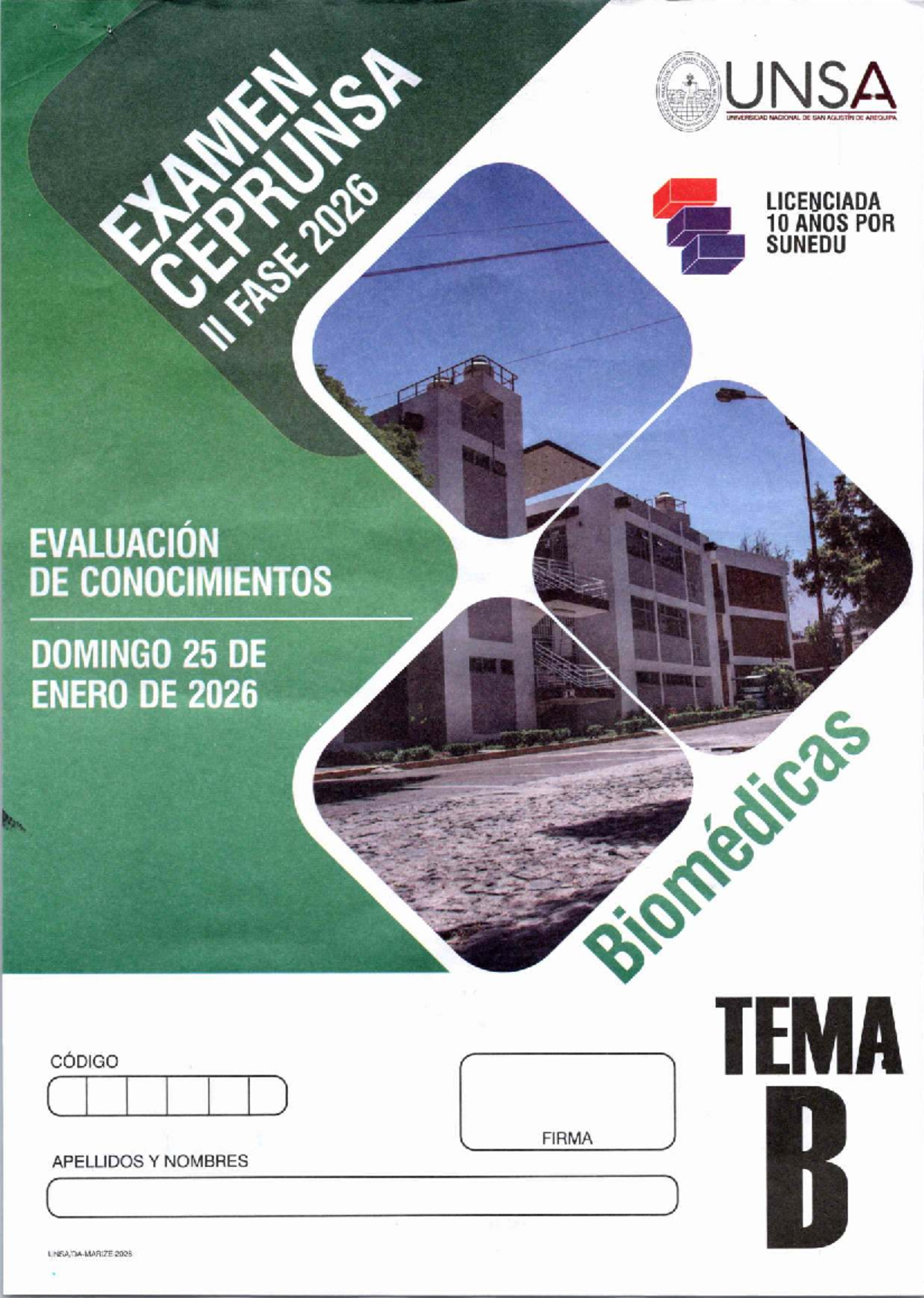 EXAMEN CEPRUNSA II FASE 2026 - Área Biomédicas UNSA - Studocu