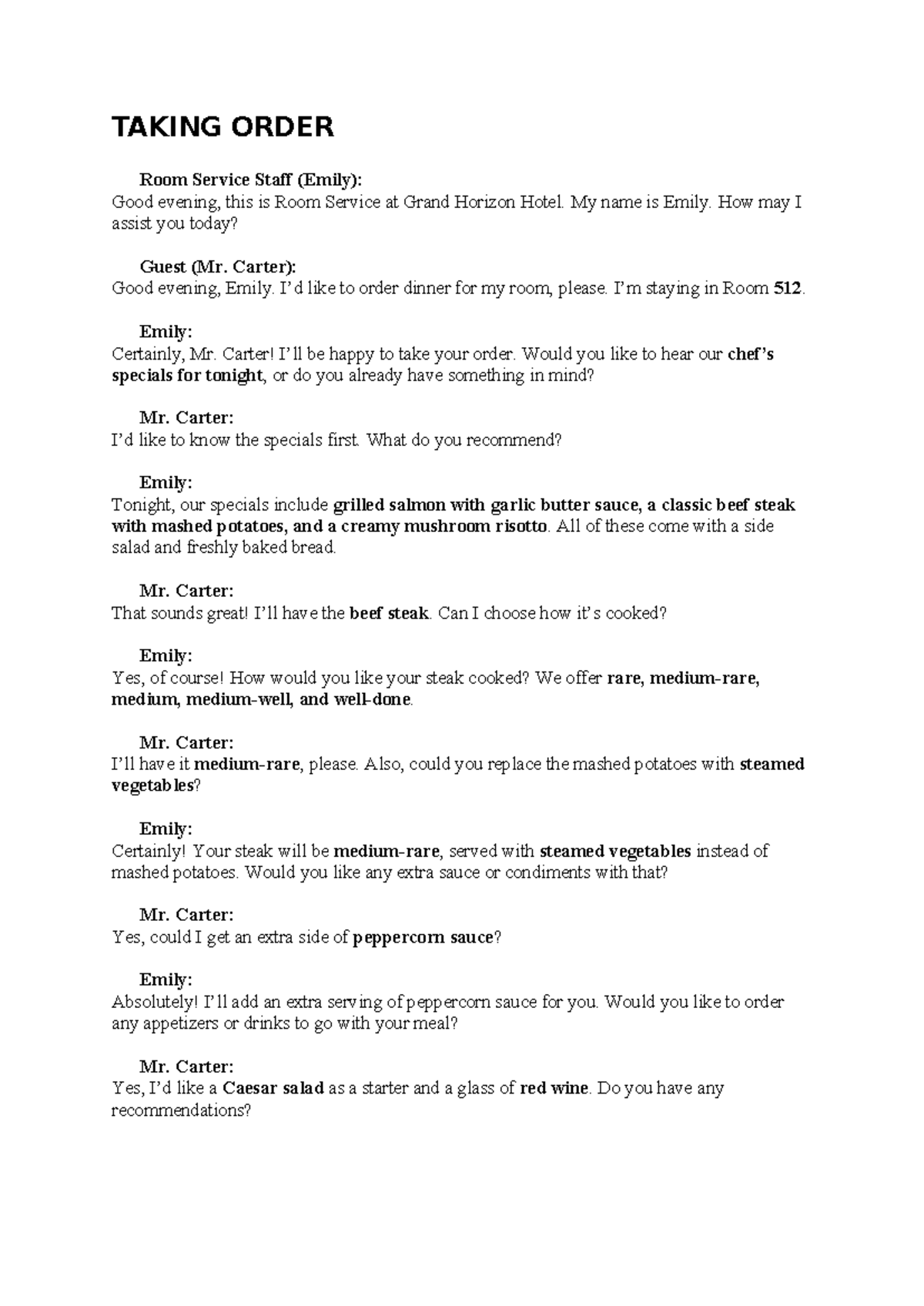 Dialog Practice for English Language - Room Service & Reservations ...