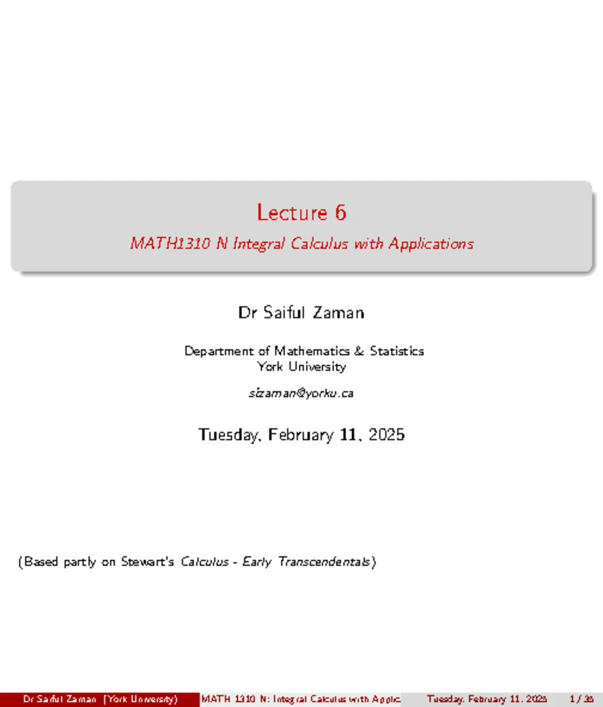 L4 - Notes for calc - Lecture 4 MATH1310 N : Integral Calculus with ...