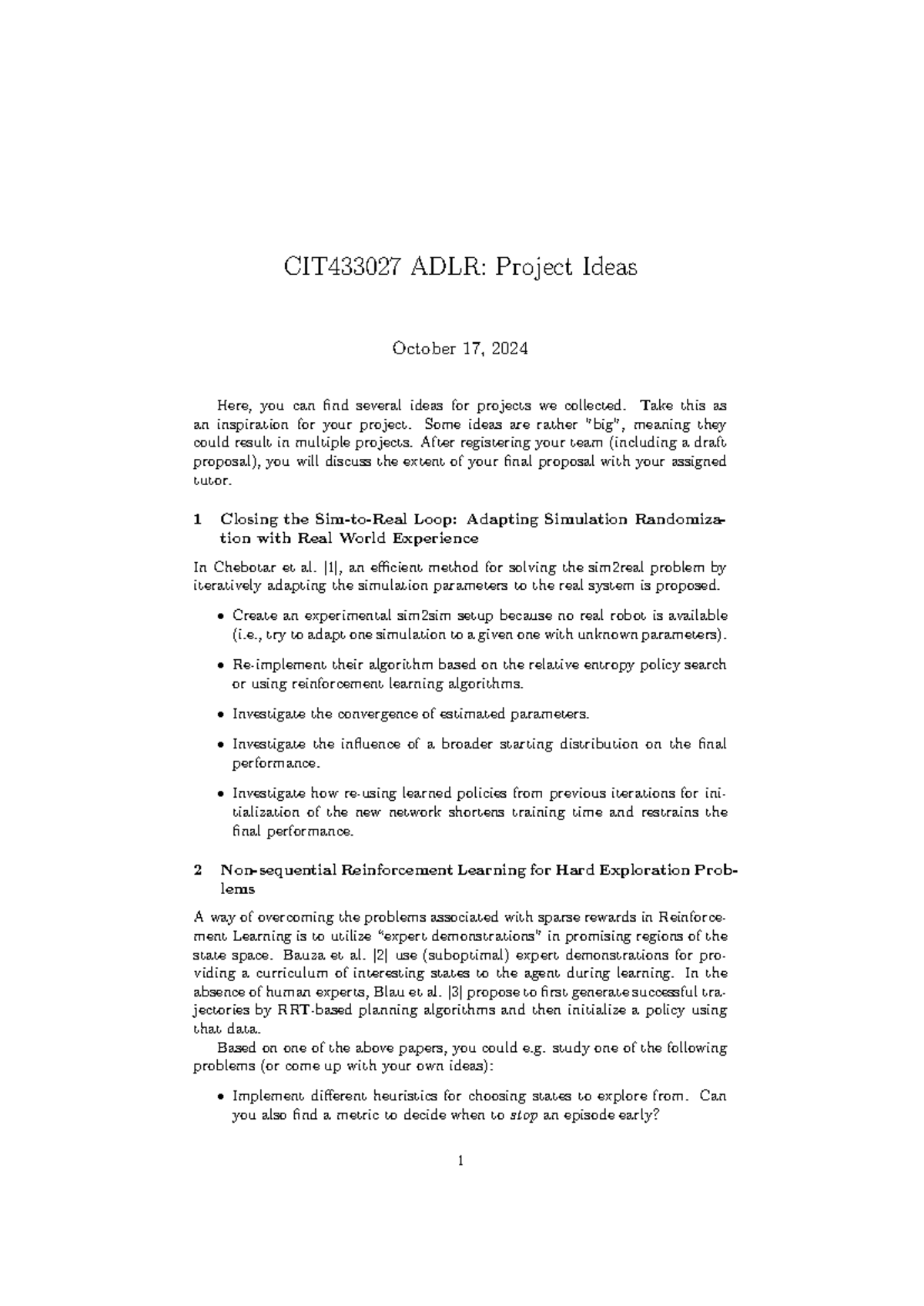Project-ideas - project ideas for the course - CIT433027 ADLR: Project ...