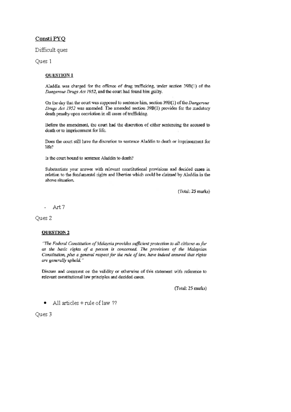 Consti PYQ - Exam Notes on Articles and Rights Analysis - Studocu