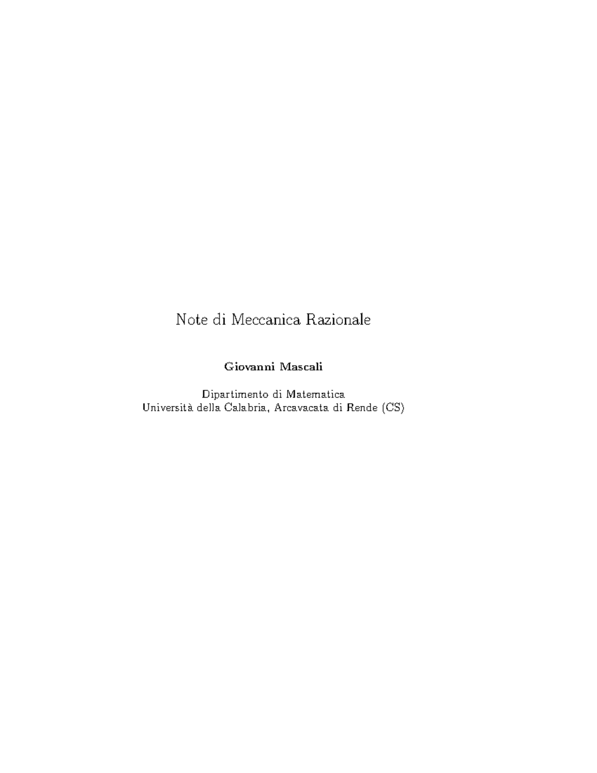 Appunti di Meccanica Razionale - FM-M01 - Università della Calabria - Document Preview