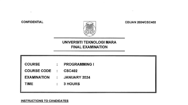 PAST YEAR FINAL EXAM PAPER CSC402 PROGRAMMING I JAN 2024 - Studocu
