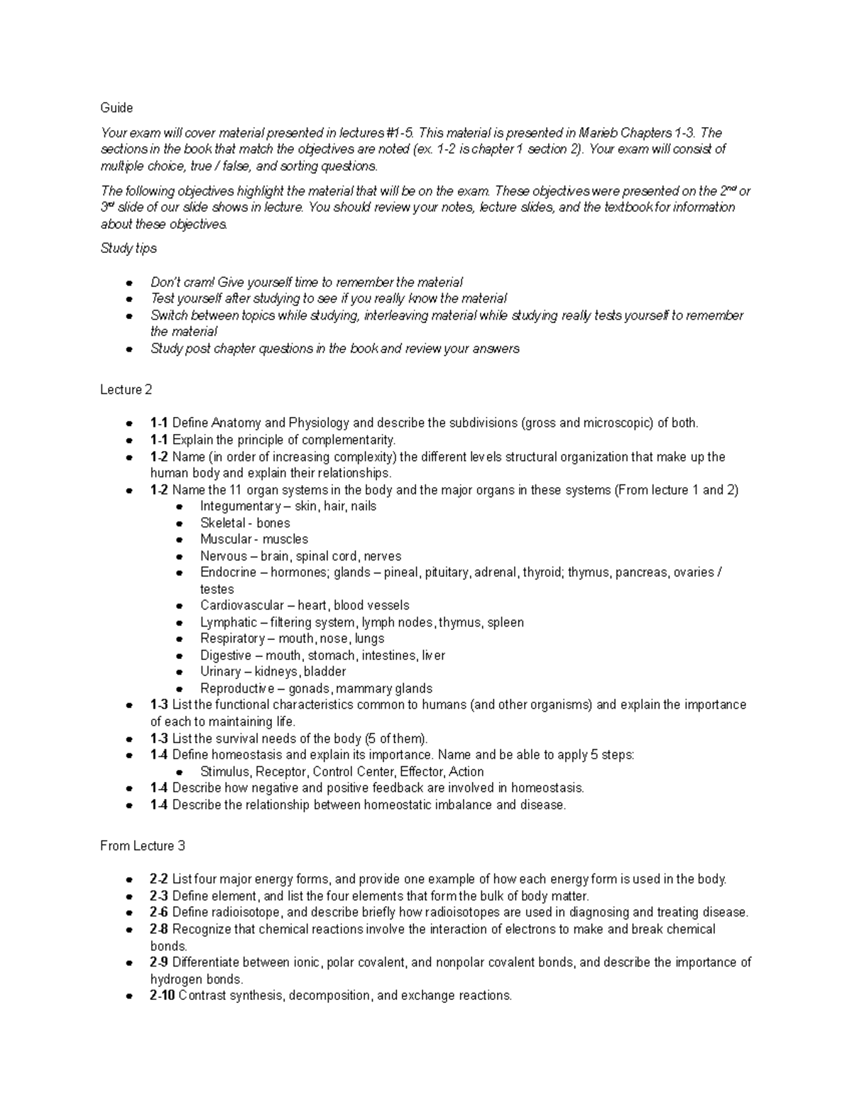 Human Anatomy and Physiology Exam Study Guide (HAP 101) - Studocu