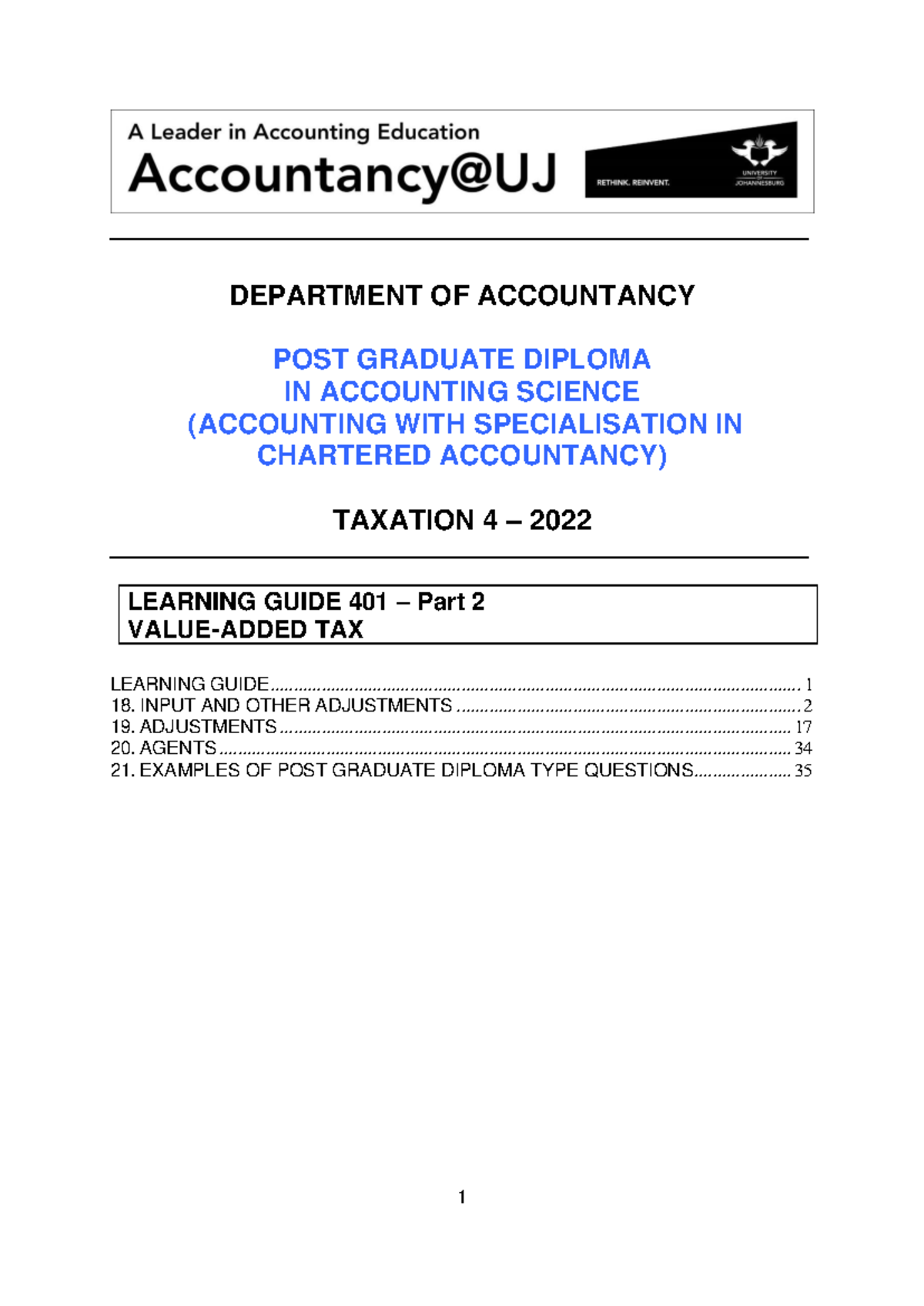 Value Added Tax Learner Guide Part 2 2022 - TAX300 - UJ - Studocu