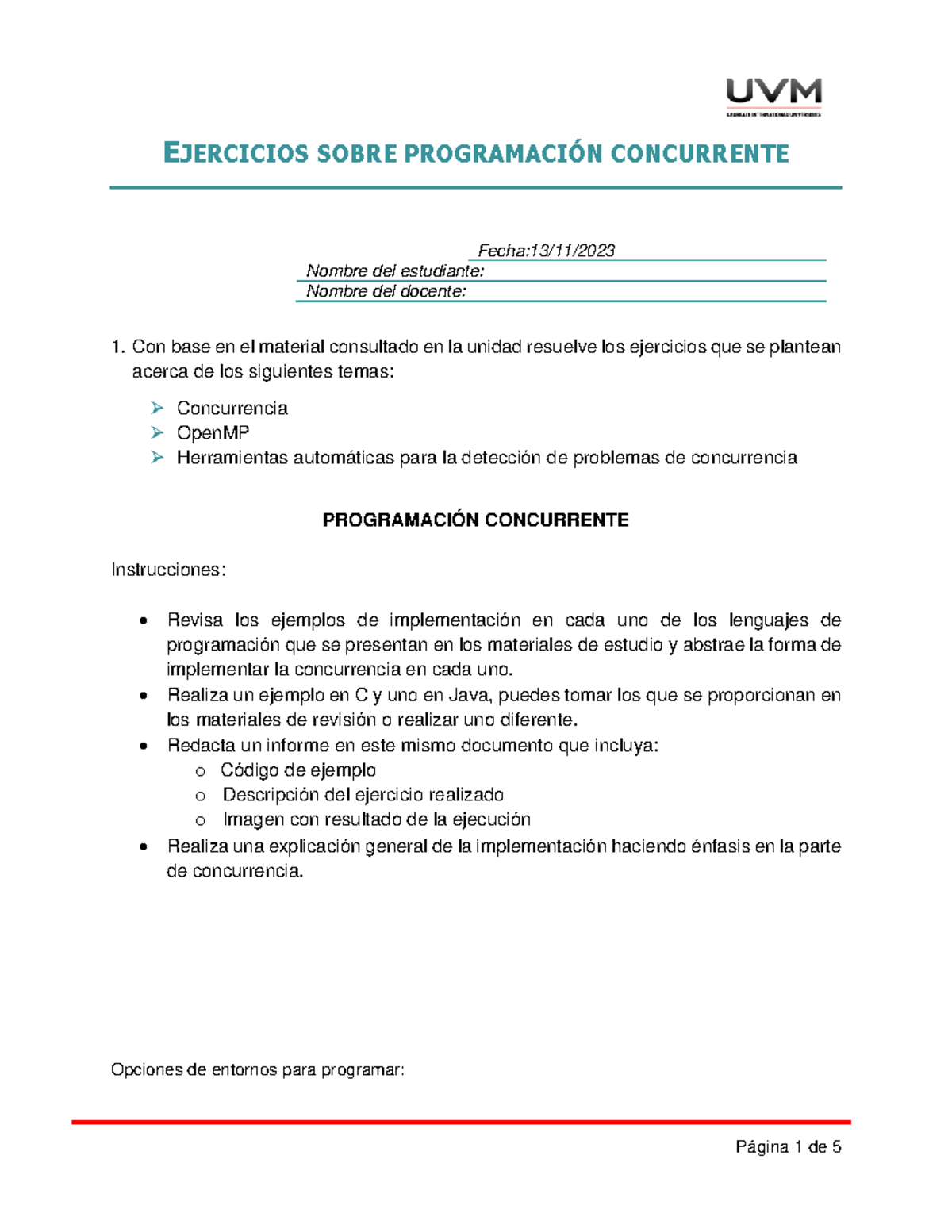 Act 7. Ejercicio de Programación Concurrente en C y Java - Studocu