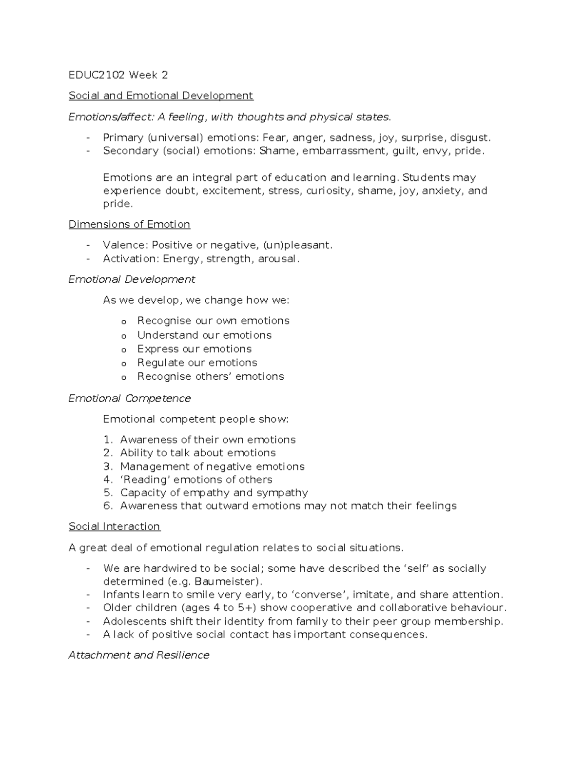 EDUC2102 Week 2 - Social and Emotional Development Study Notes - Studocu