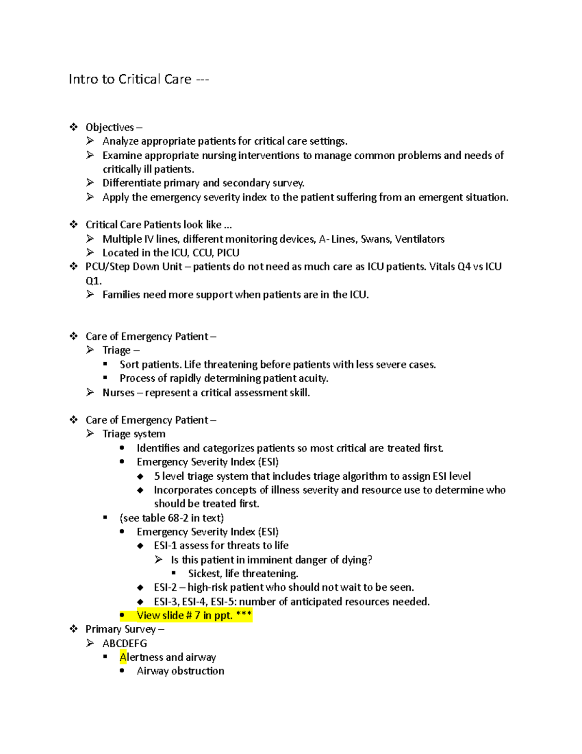 Critical Care Nursing Essentials Study Guide (NUR 305) - Studocu