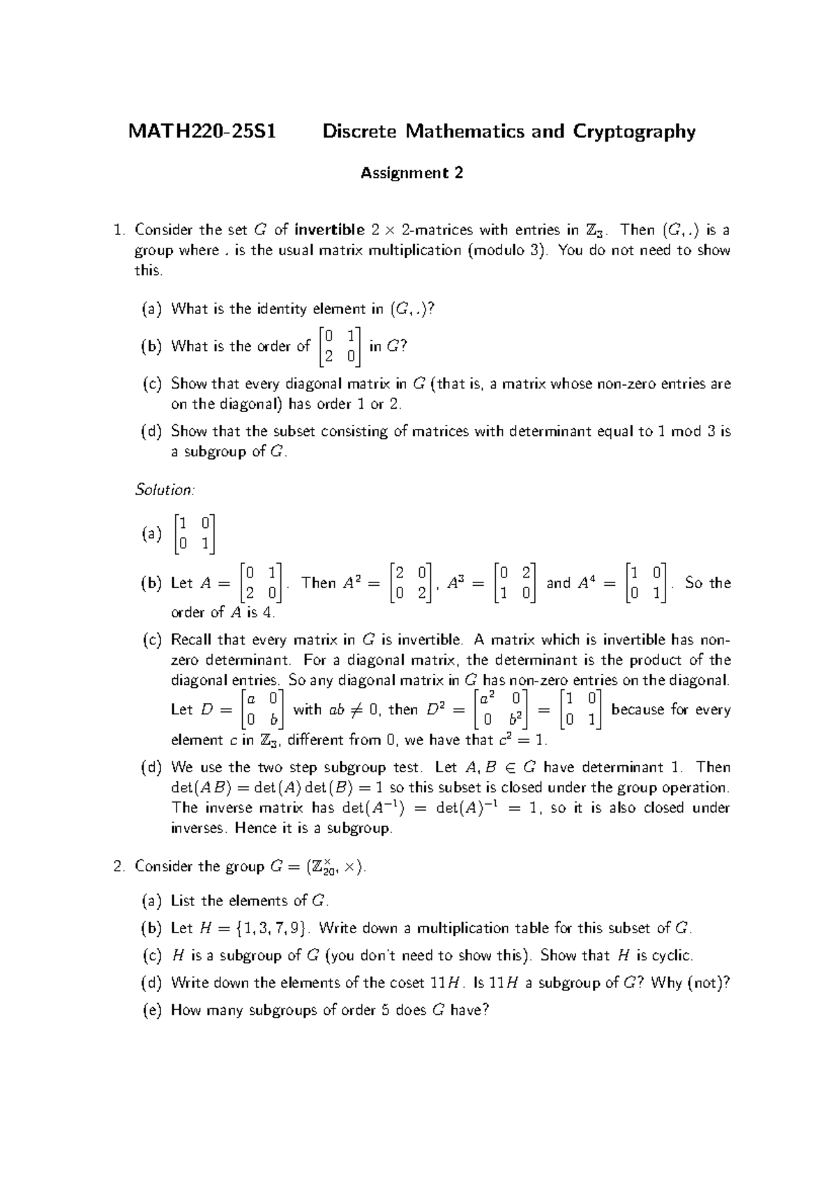 MATH220 Assignment 2 Solutions: Discrete Math & Cryptography Insights ...