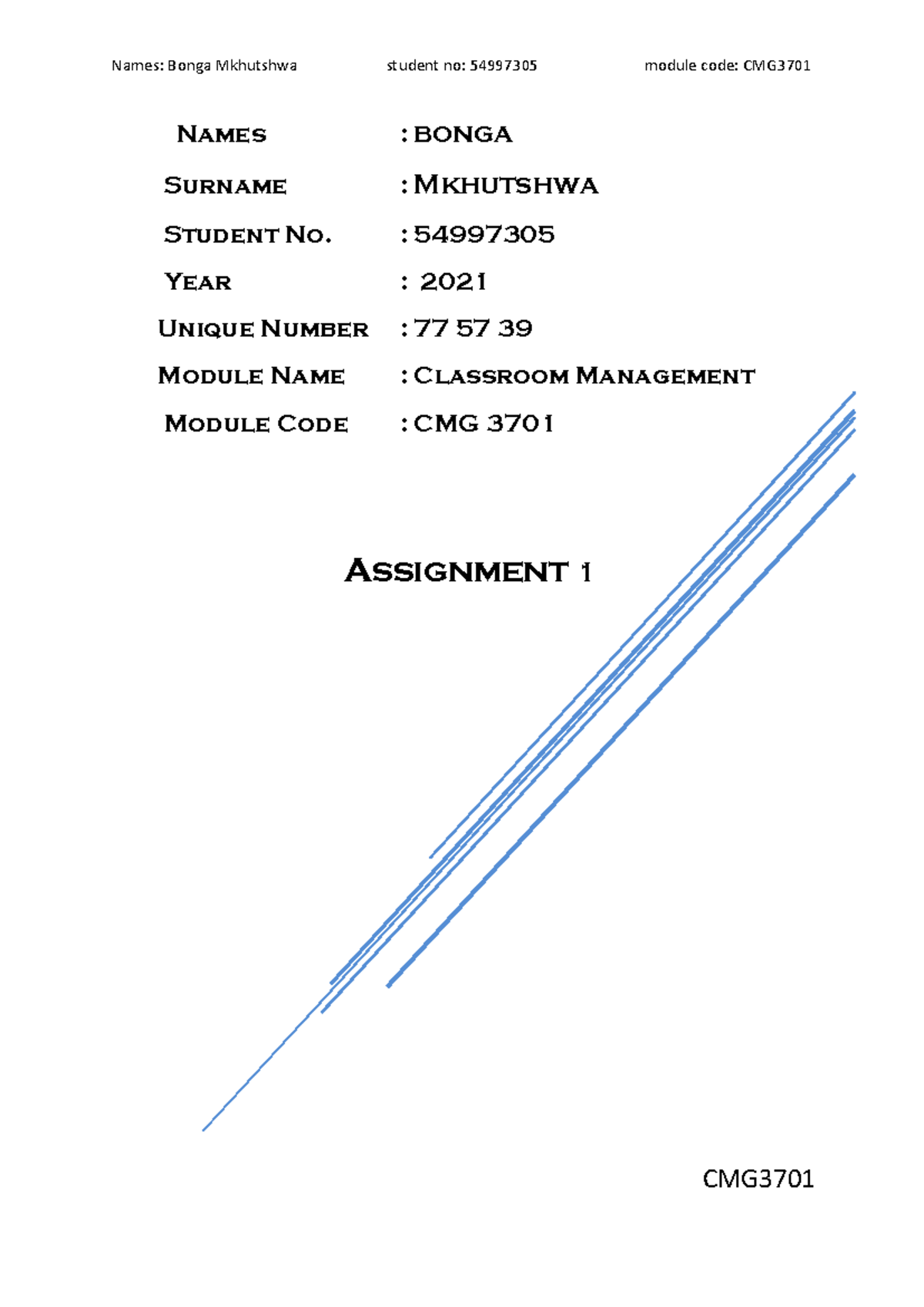 CMG3701 Assignment 1: Classroom Management and Ubuntu Values - Studocu