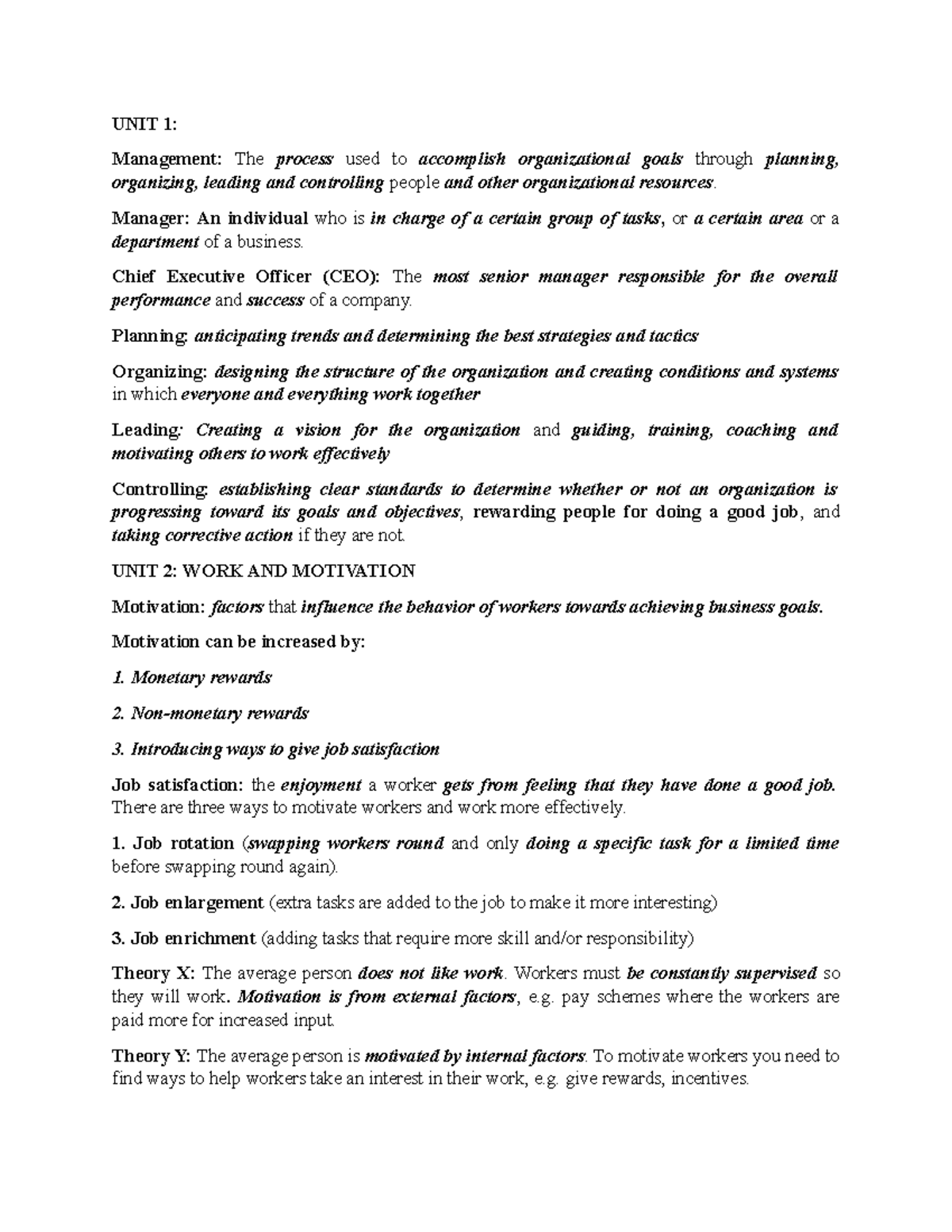 KT ESP - Final Exam Notes on Management and Business Concepts - Studocu