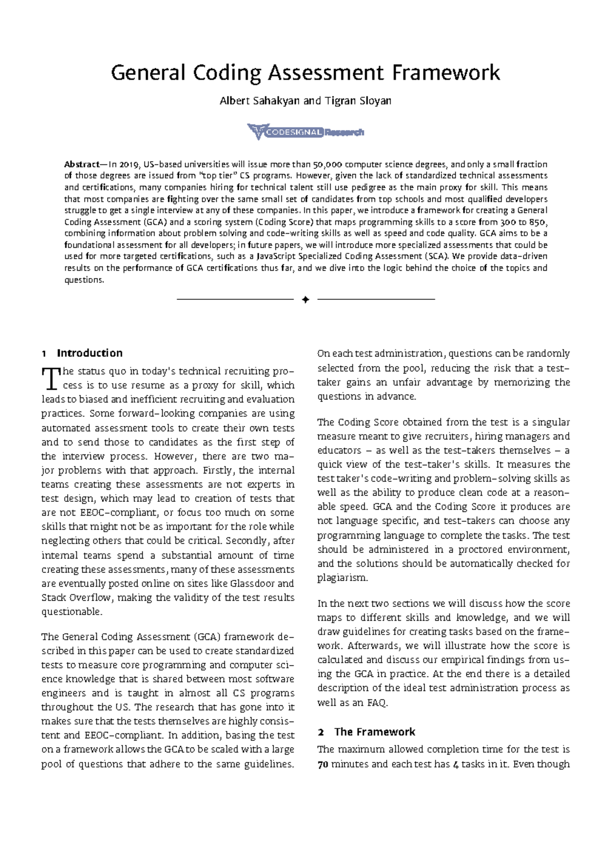 General Coding Assessment Framework (GCA) Analysis and Design - Studocu