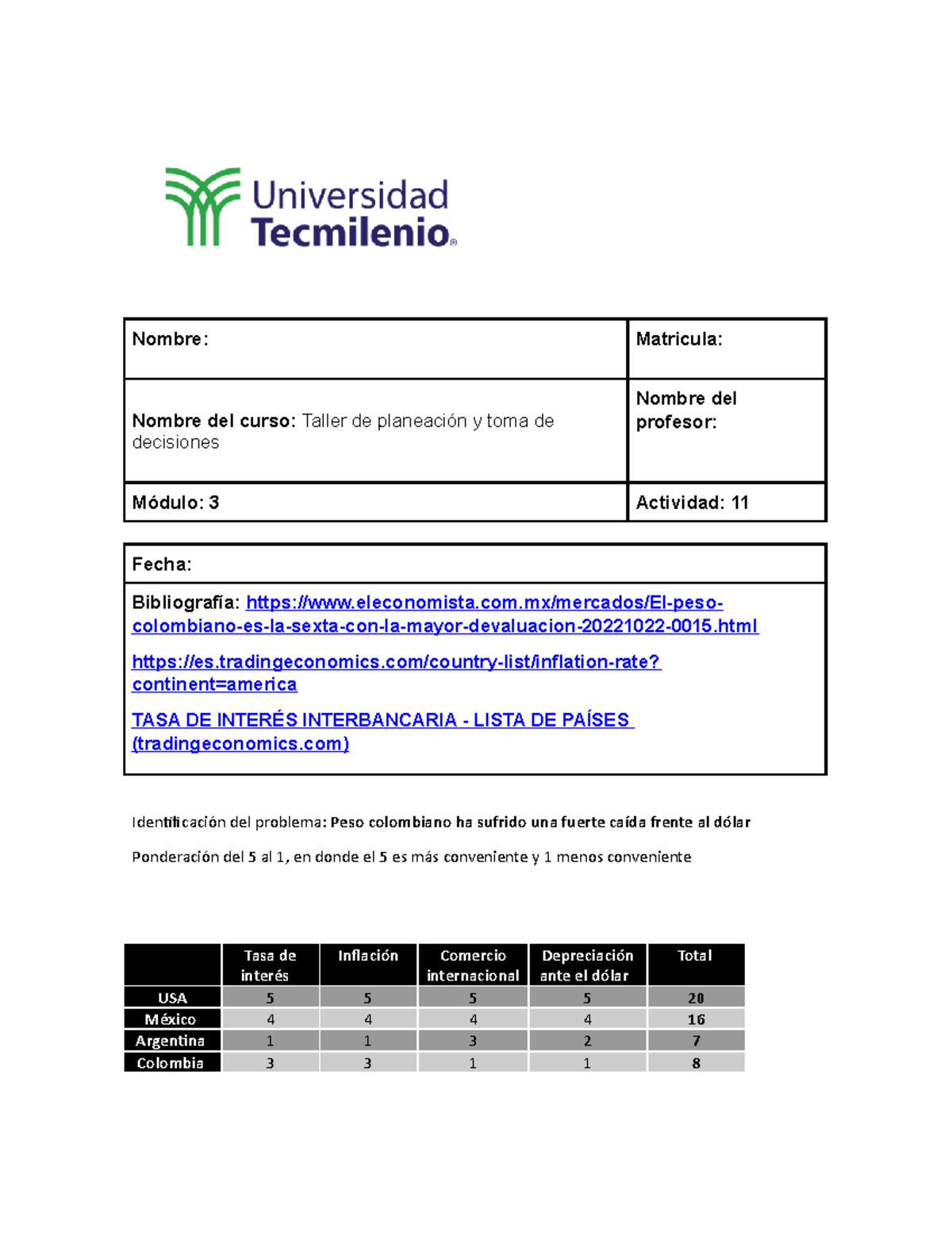Act 11 TP - Actividad 11 - Nombre: Matricula: Nombre del curso: Taller ...