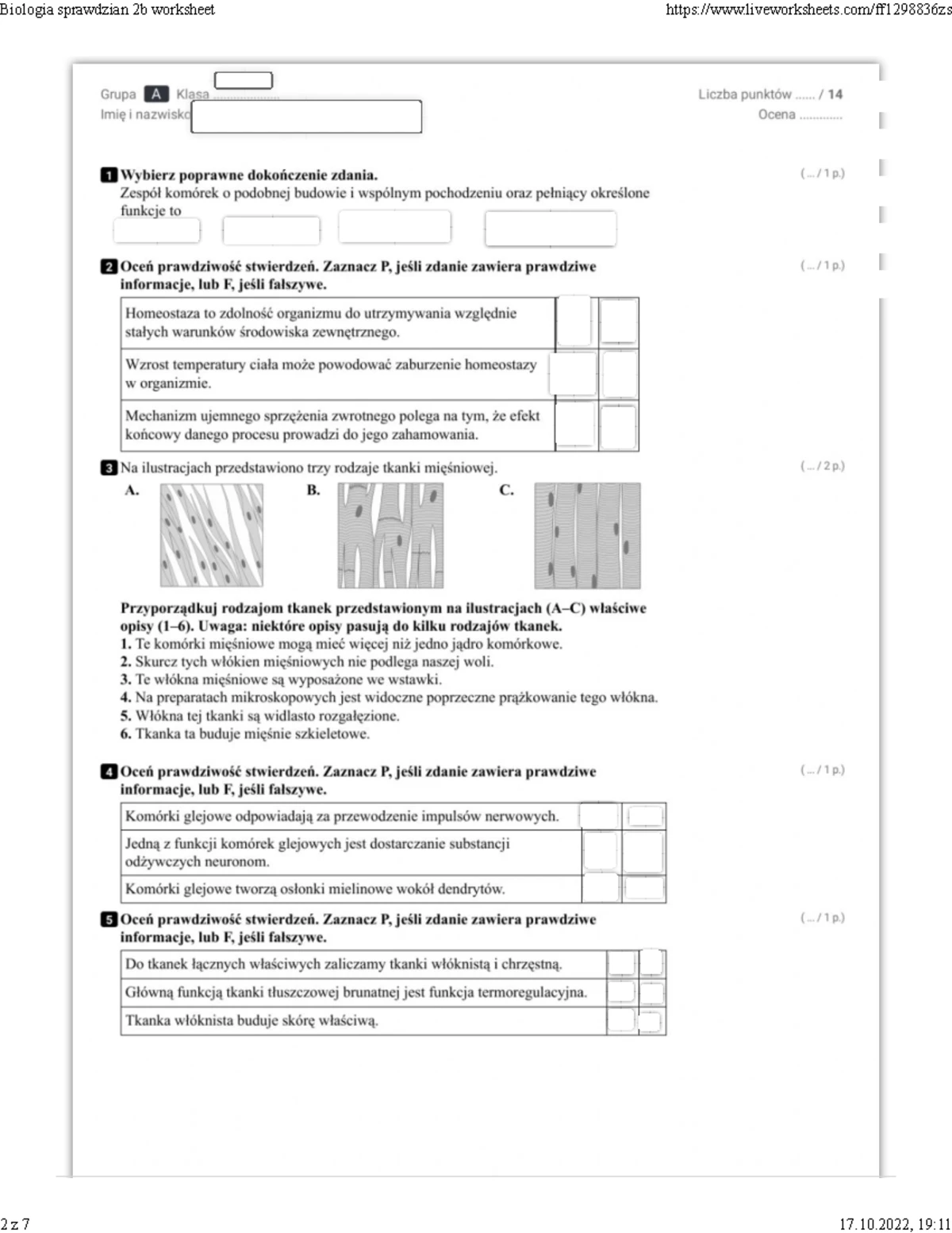 Test Z Biologii Klasa 6 Dział 1 Puls życia