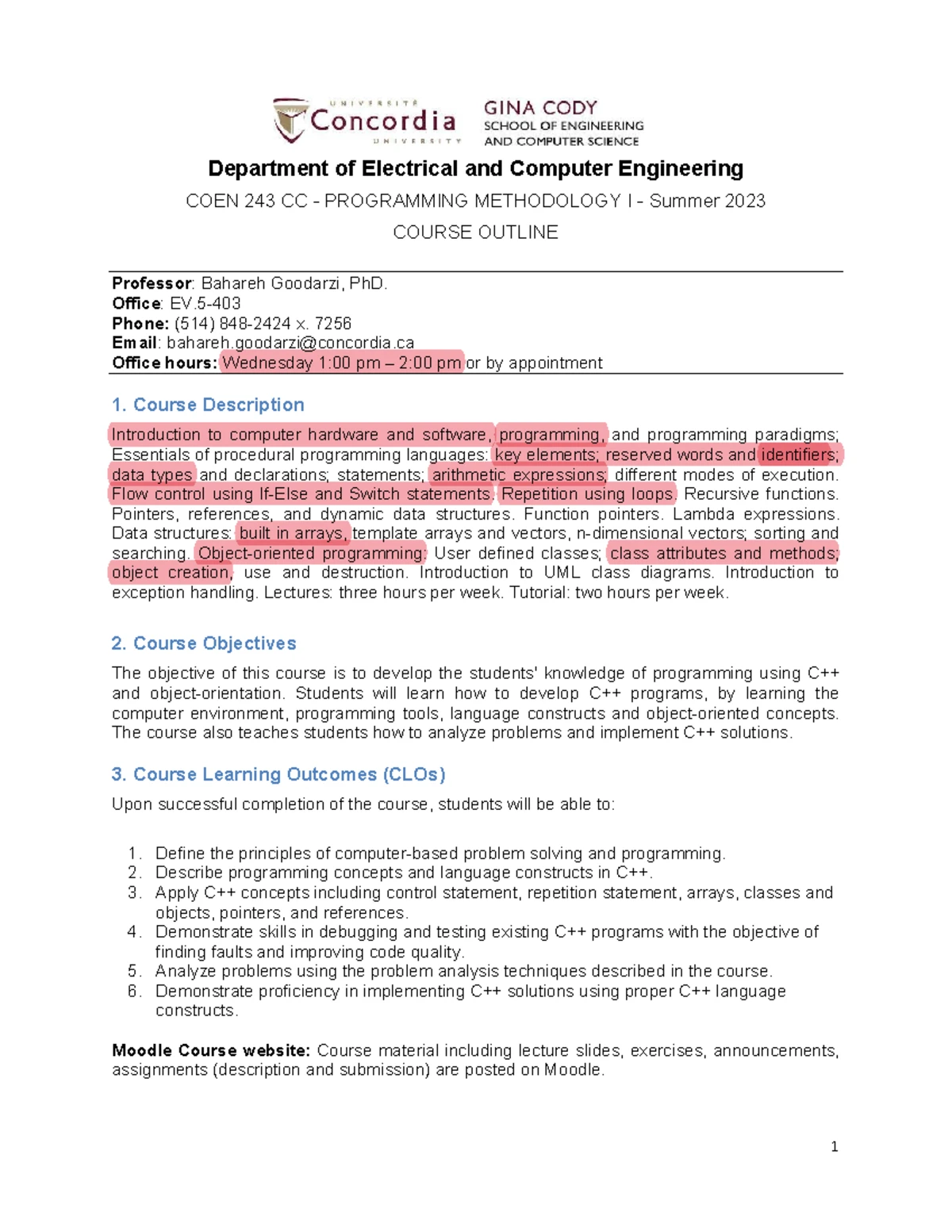 COEN 243 - Outline - Concordia University Department of Electrical and ...