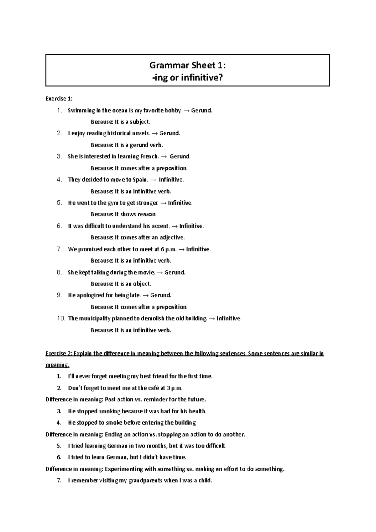 Extra Grammar Handout H4 V4 - Infinitives and Gerunds TERM 3 - Studeersnel