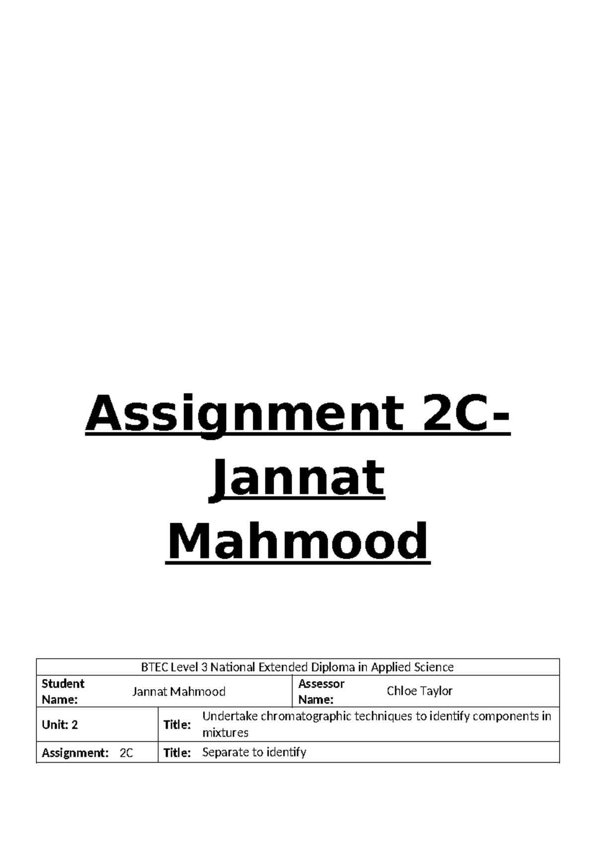 2C Assighment - sssssssssssss - Assignment 2C- Jannat Mahmood BTEC ...
