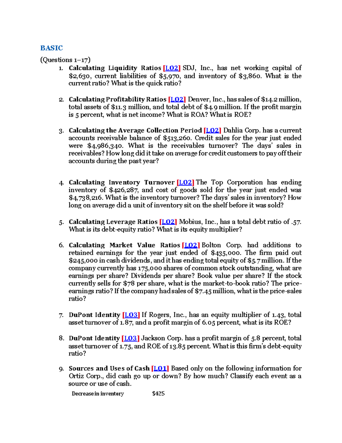 Chapter 3 Problems: Corporate Finance Analysis and Calculations - Studocu
