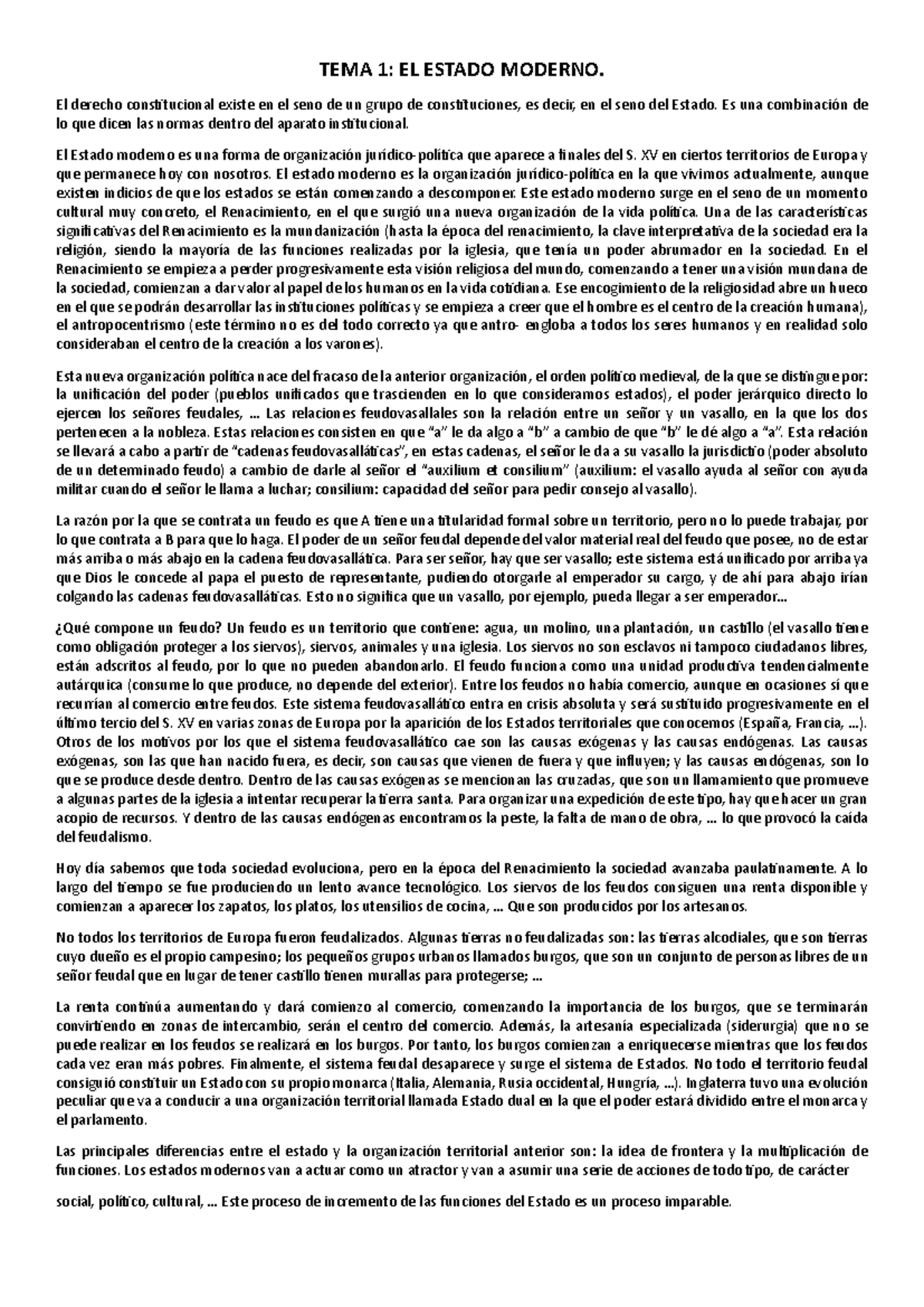 Derecho Constitucional 1: El Estado Moderno y su Evolución - Studocu