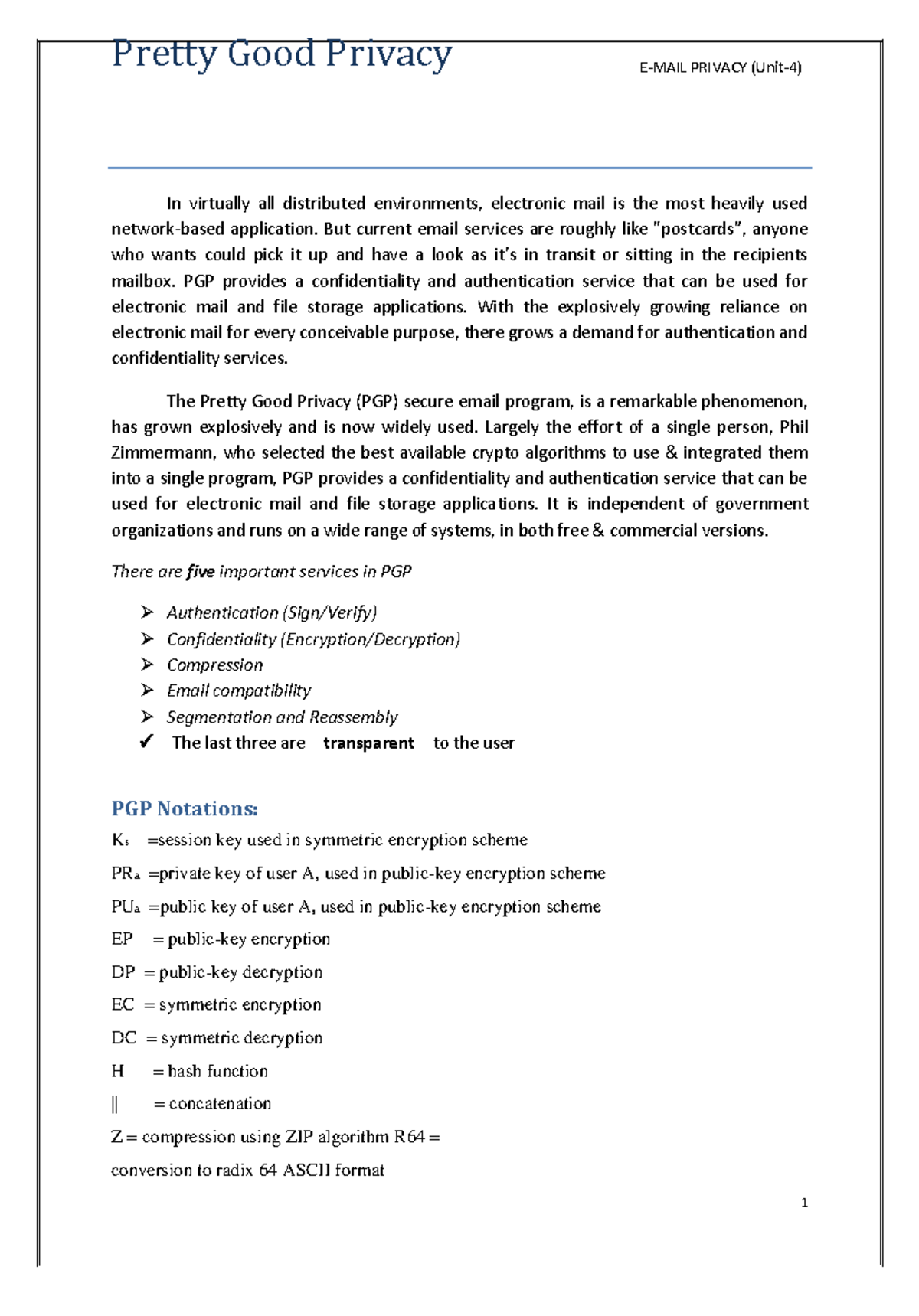 Pretty Good Privacy (PGP) Overview and Operations - FESDC - Studocu