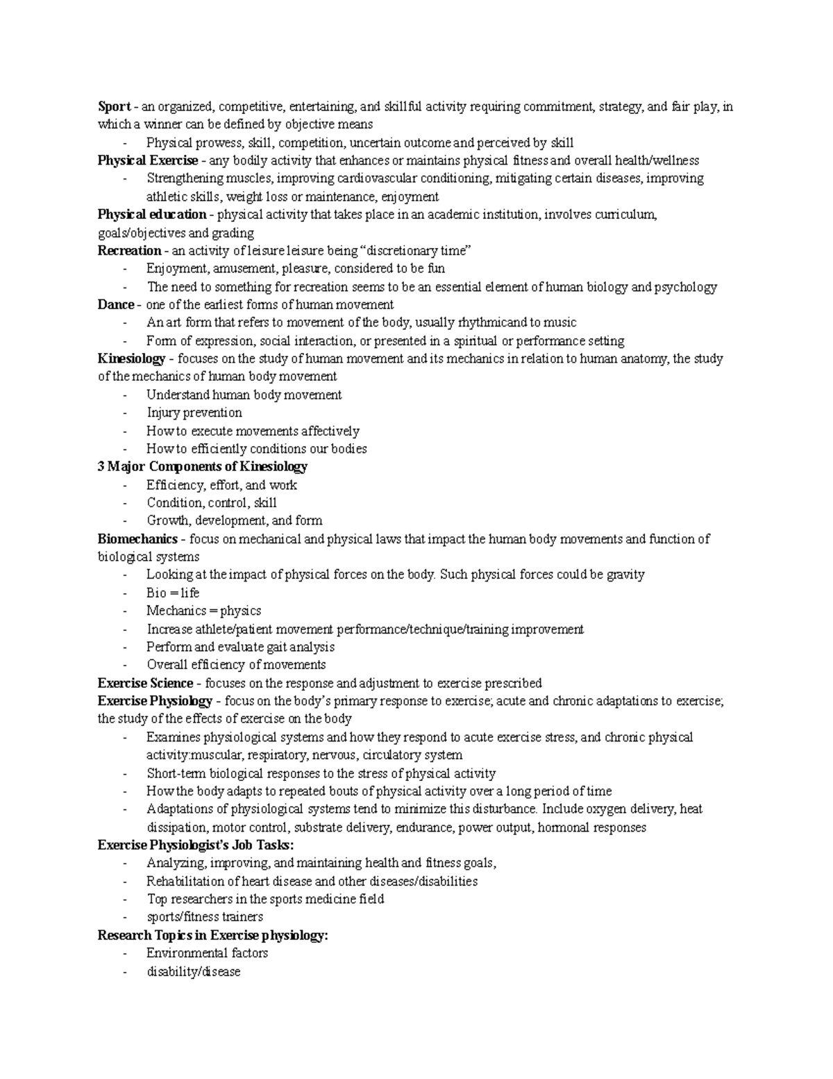 Kinesiology Final Exam Notes: Understanding Movement and Health - Studocu