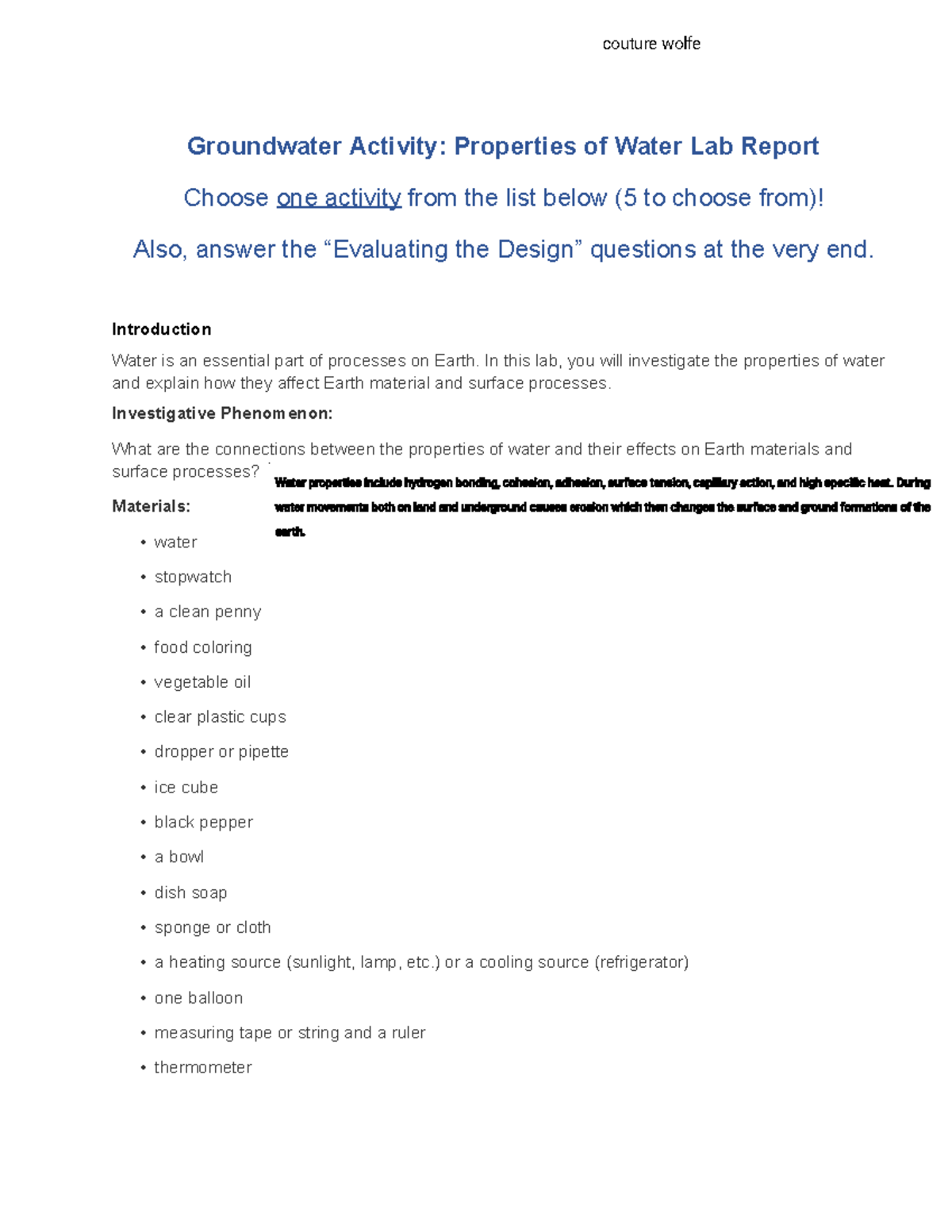 Kami Export - 03.02 Properties of Water Lab Report & Analysis - Studocu
